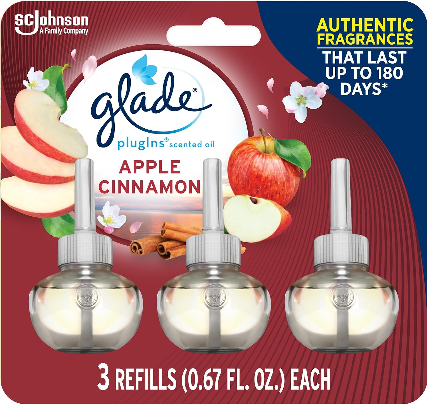 Glade PlugIns Refills Air Freshener, Scented and Essential Oils for Home and Bathroom, Cashmere Woods, 2.01 Fl Oz, 3 Count