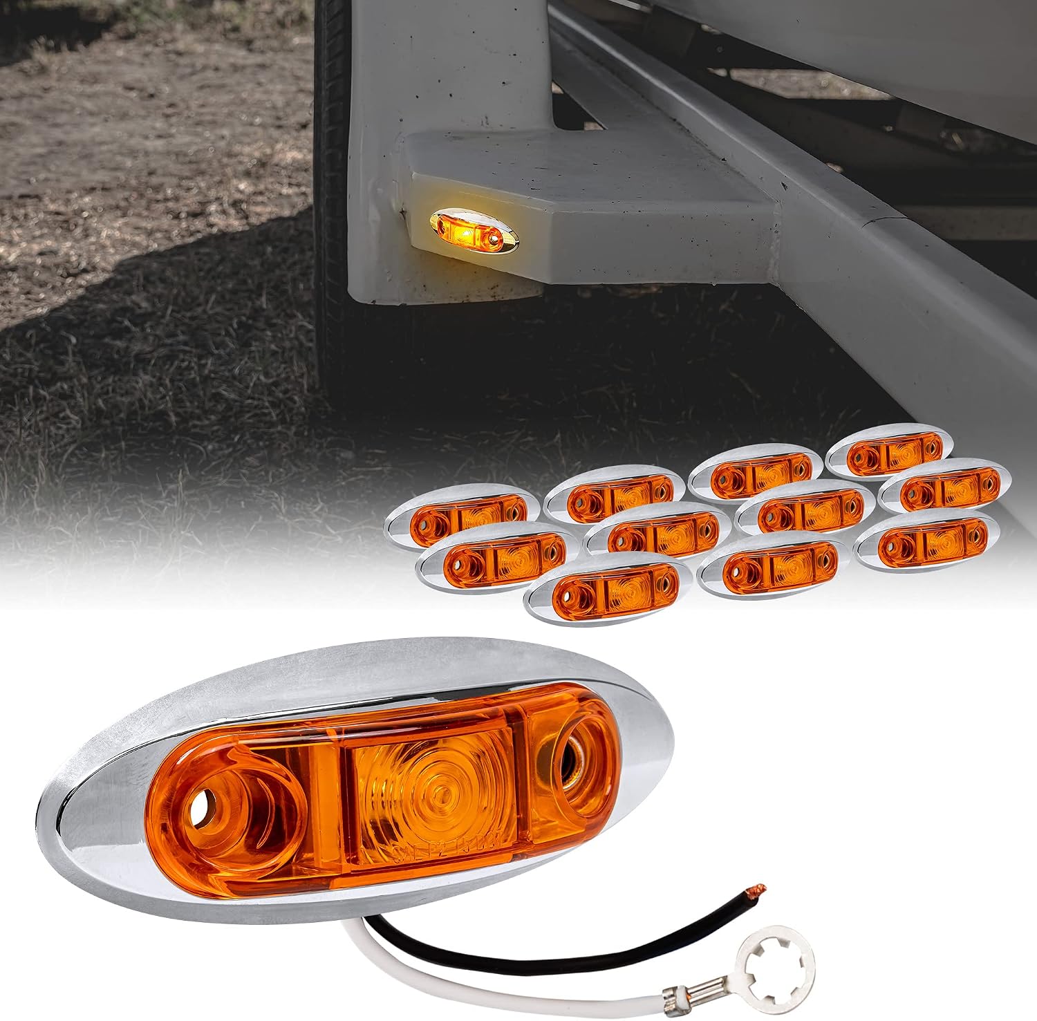 TRUE MODS 2pc 2.5" Amber Oval LED Trailer Marker Lights for Boat Trailer RV