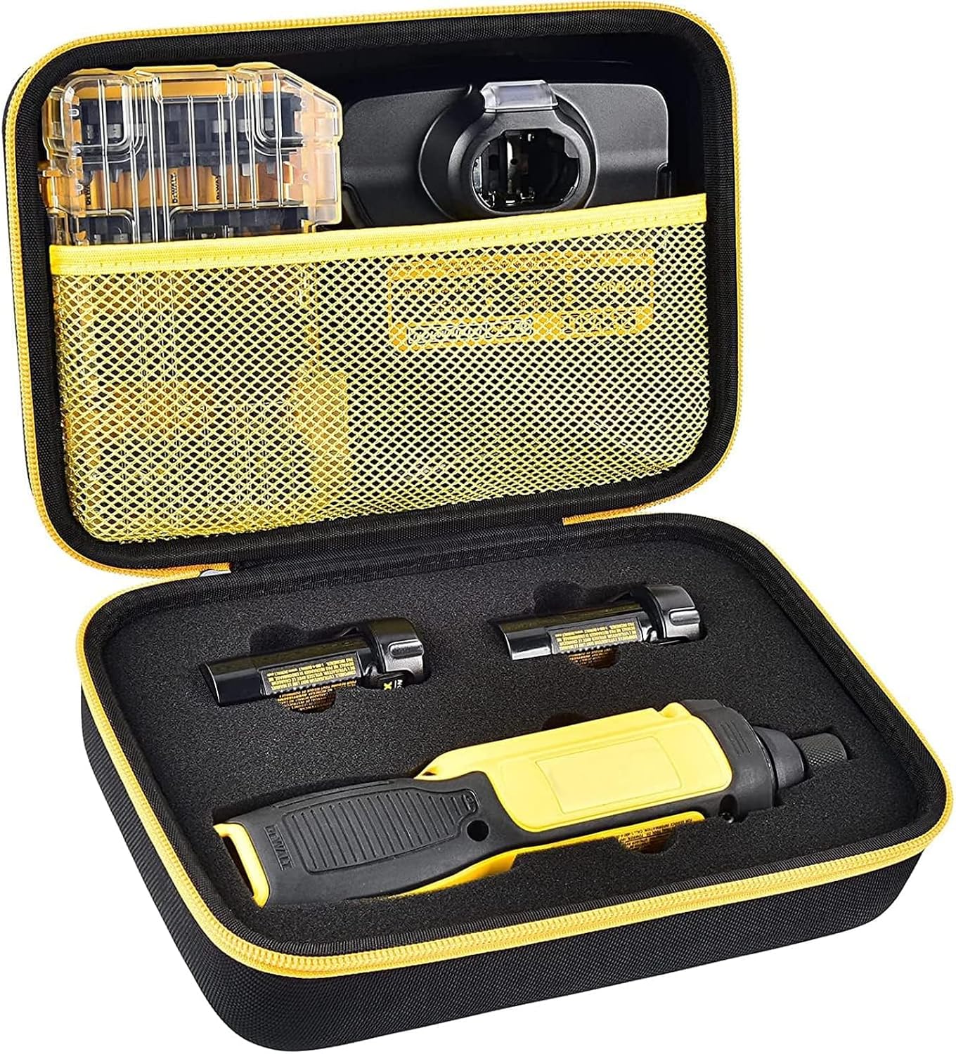 GWCASE Case for DEWALT 8V MAX Cordless Screwdriver Kit DCF682N1/DCF682N2 | Gyroscopic Storage Holder with Mesh Pocket for Electric Screwdriving