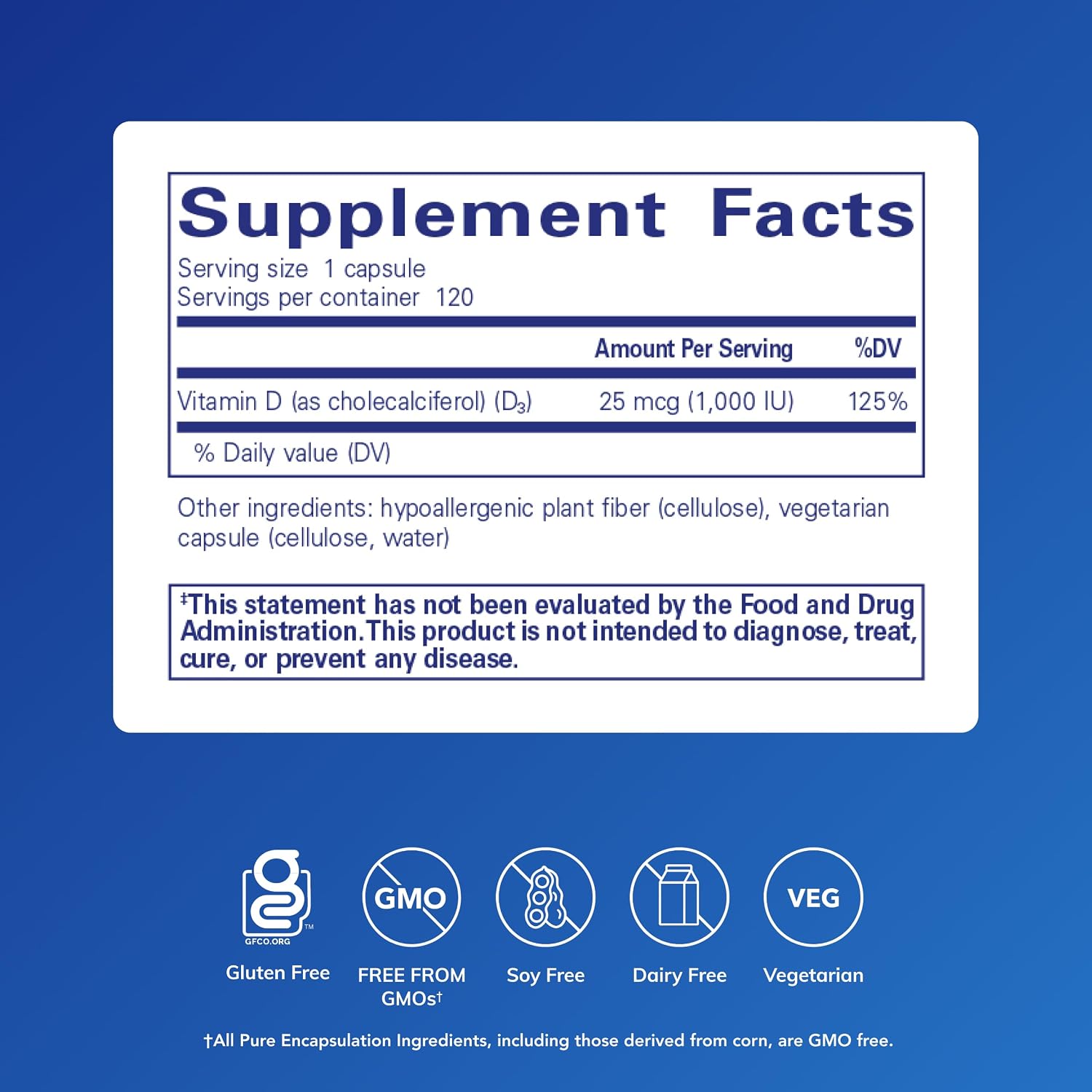 Pure Encapsulations Vitamin D3 25 mcg (1,000 IU) - Supplement to Support Bone, Joint, Breast, Heart, Colon & Immune Health* - with Premium Vitamin D - 120 Capsules | Supplement to Support Bone, Joint, Breast, Heart, Colon and Immune Health*, with Premium…