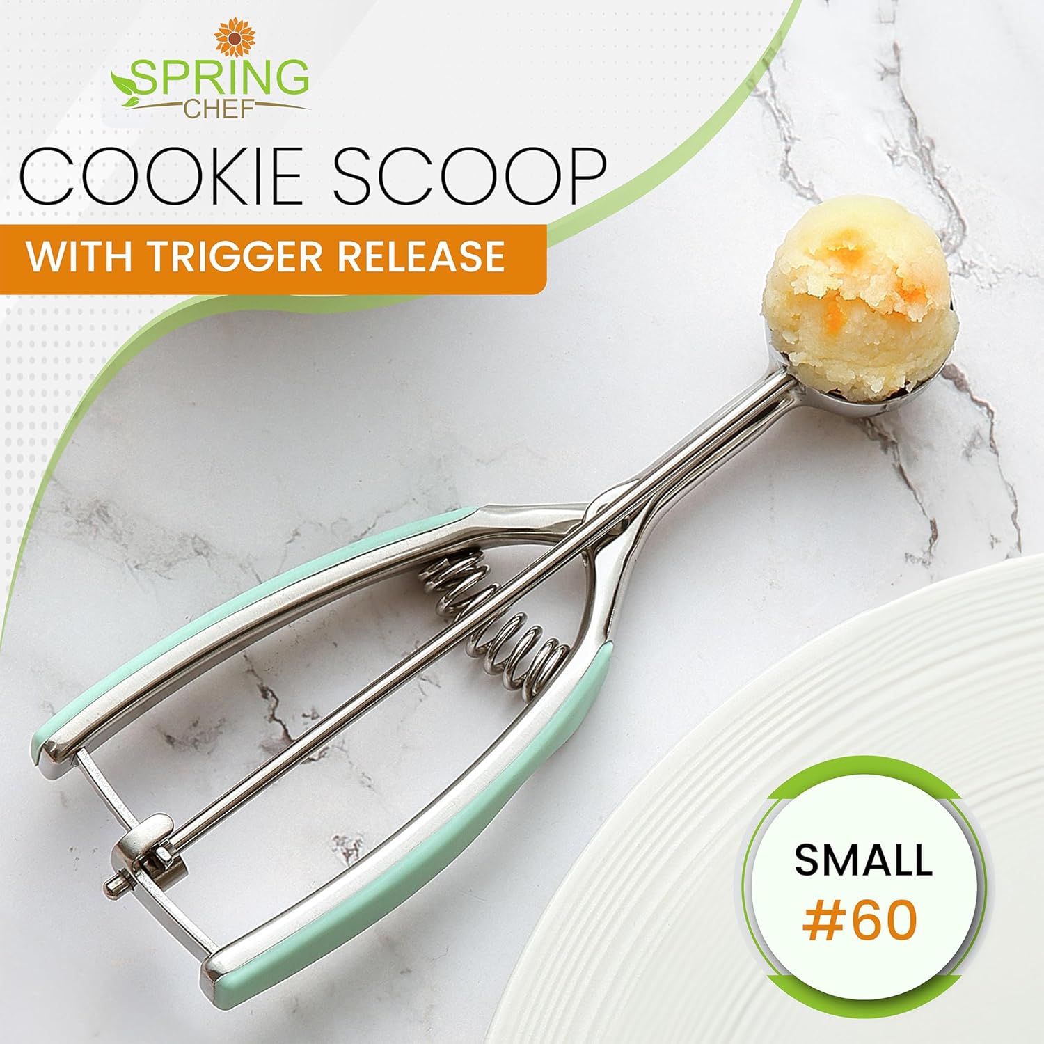 Spring Chef Medium Stainless Steel Cookie Scoop, #40, 1.7 Tablespoon, Black