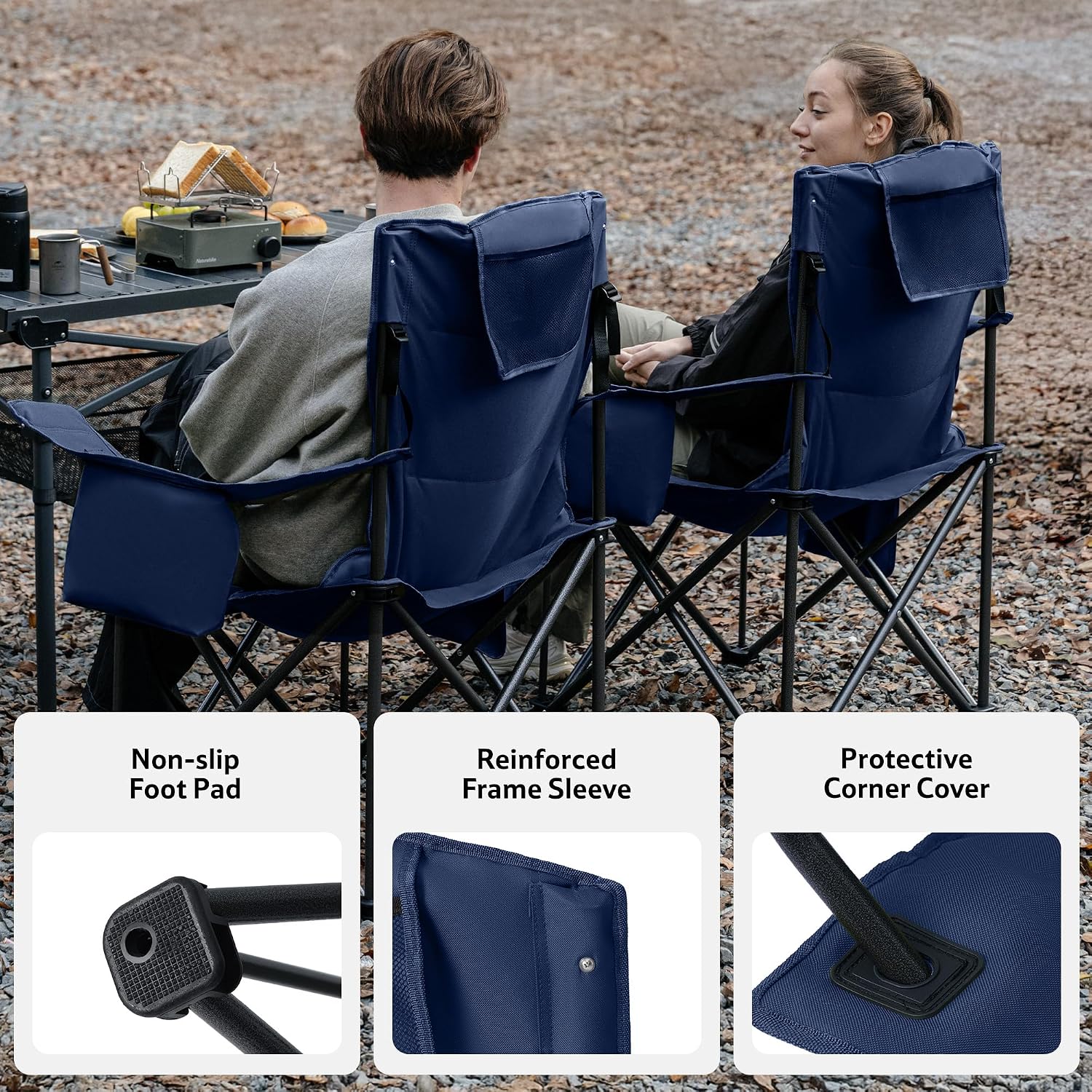 Naturehike Oversized Camping Chair with Cooler Bag, Heavy Duty Lawn Chair Support 450 LBS, Portable Padded Outdoor Folding Chair, 2 Pack