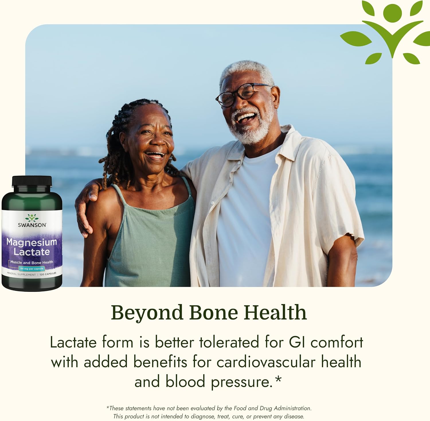 Swanson Magnesium Lactate Lactose-Free, 84 mg, 120 Capsules | Lactose-Free Mineral Supplement for Muscle and Bone Health Support, Gentle on the Stomach, Non-GMO and Gluten-Free