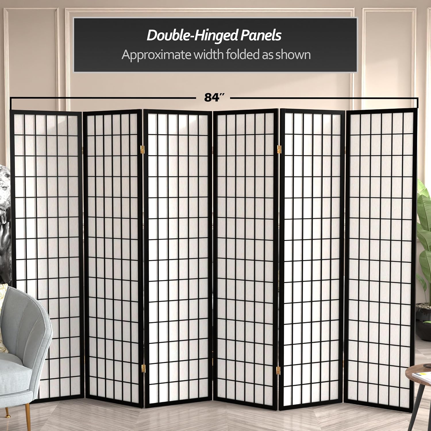 Red Lantern 6 ft. Tall Window Pane Shoji Screen - Walnut - 5 Panels