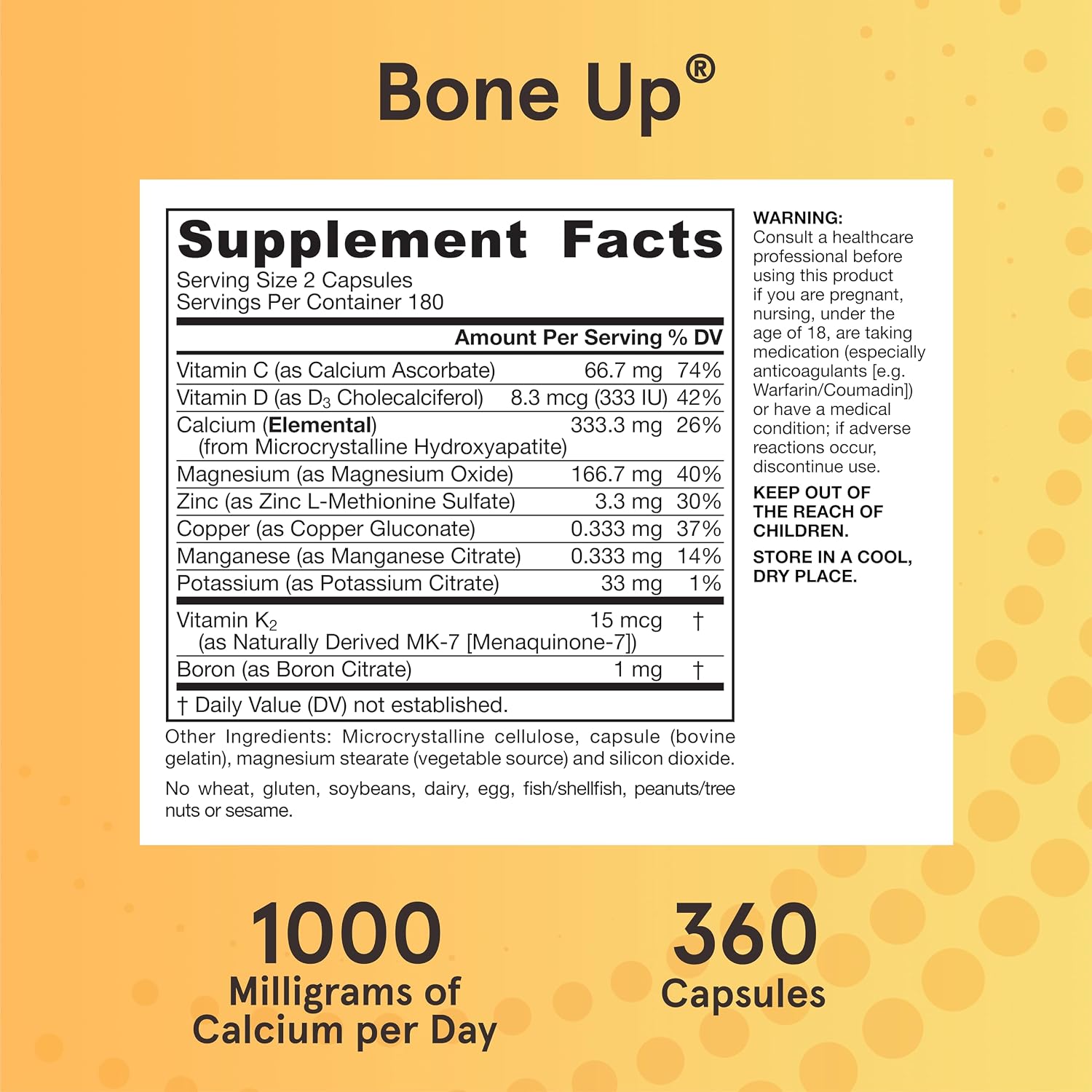 Jarrow Formulas BoneUp, 1,000mg Calcium Per Day, 240 Capsules | Bone Density Support, MCHA Calcium, Vitamins D3 & K2, Provides Skeletal Nutrition, Strong Bone Support, 40 Day Supply