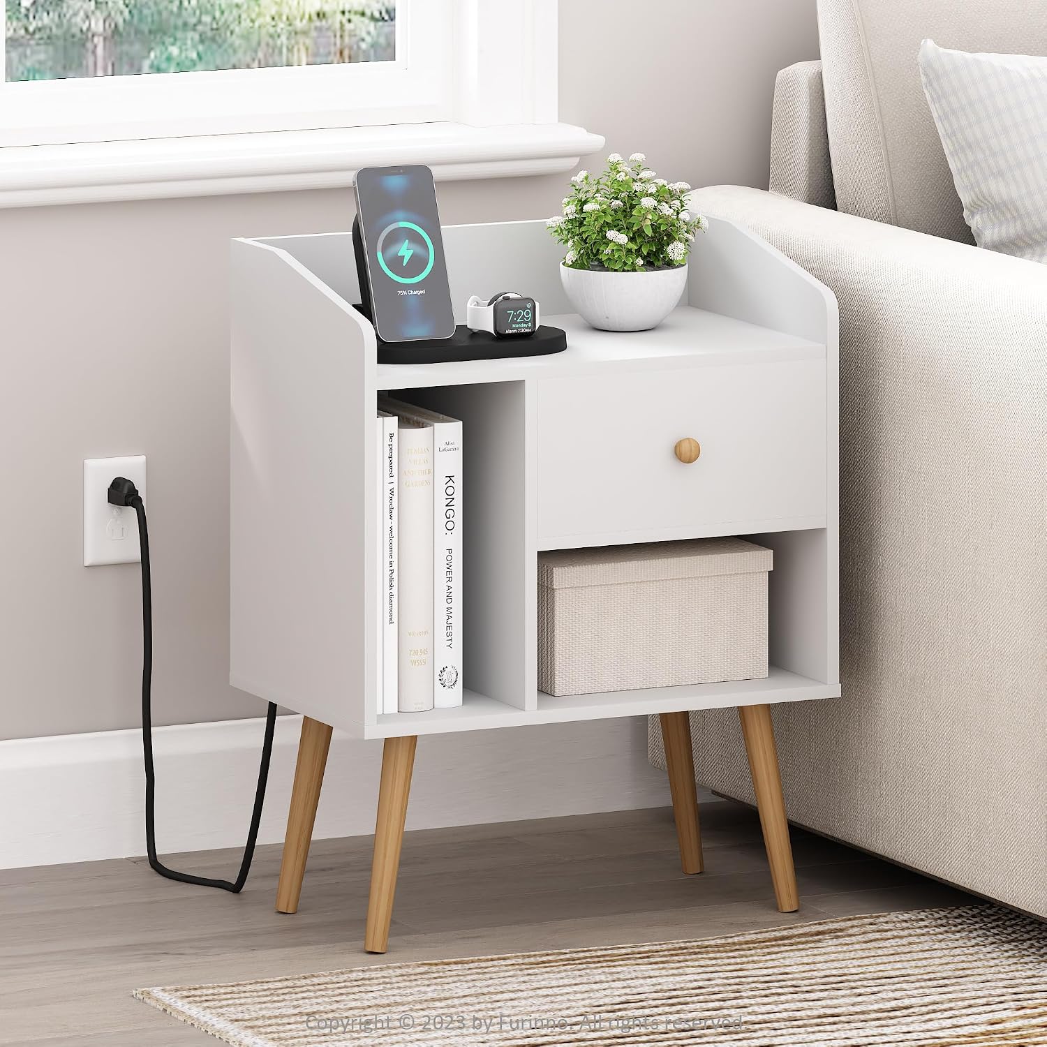 Furinno Turn-N-Tube End Table Corner Shelves, Set of 2, Dark Cherry/Black | Stackable Modern End Table with Open Shelf, Night Stand, Bedside Table, for Living Room, Bedroom