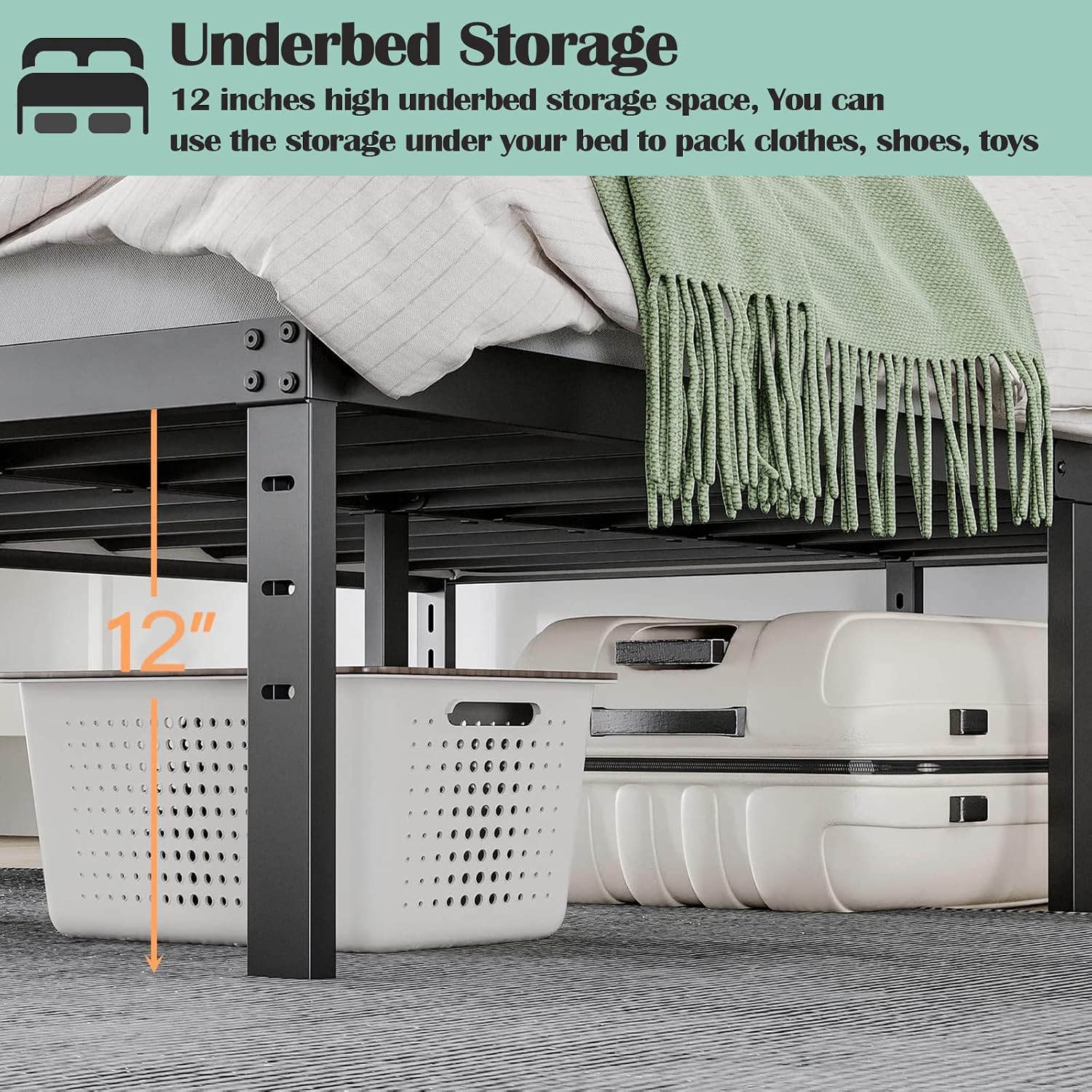 Queen 14" Heavy Duty Metal Platform Bed Frame with Headboard