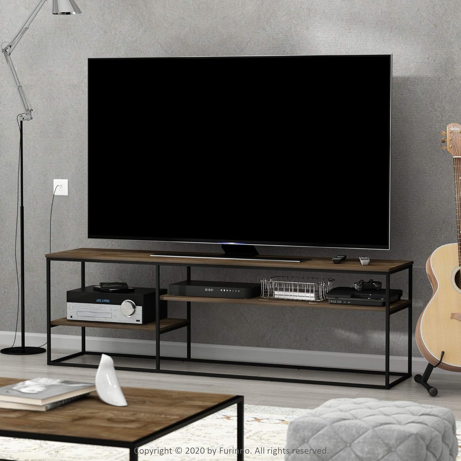 Furinno Moretti 3-Tier Metal Frame TV Stand, French Oak Grey