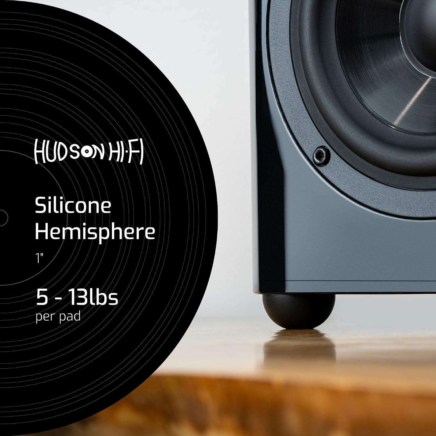 Hudson Hi-Fi Speaker Isolation Feet (4-Pack, 1") – Adhesive Silicone Anti-Vibration Pads for Speakers, Turntables, Subwoofers & Amplifiers, Supports 5-18 lbs Per Pad