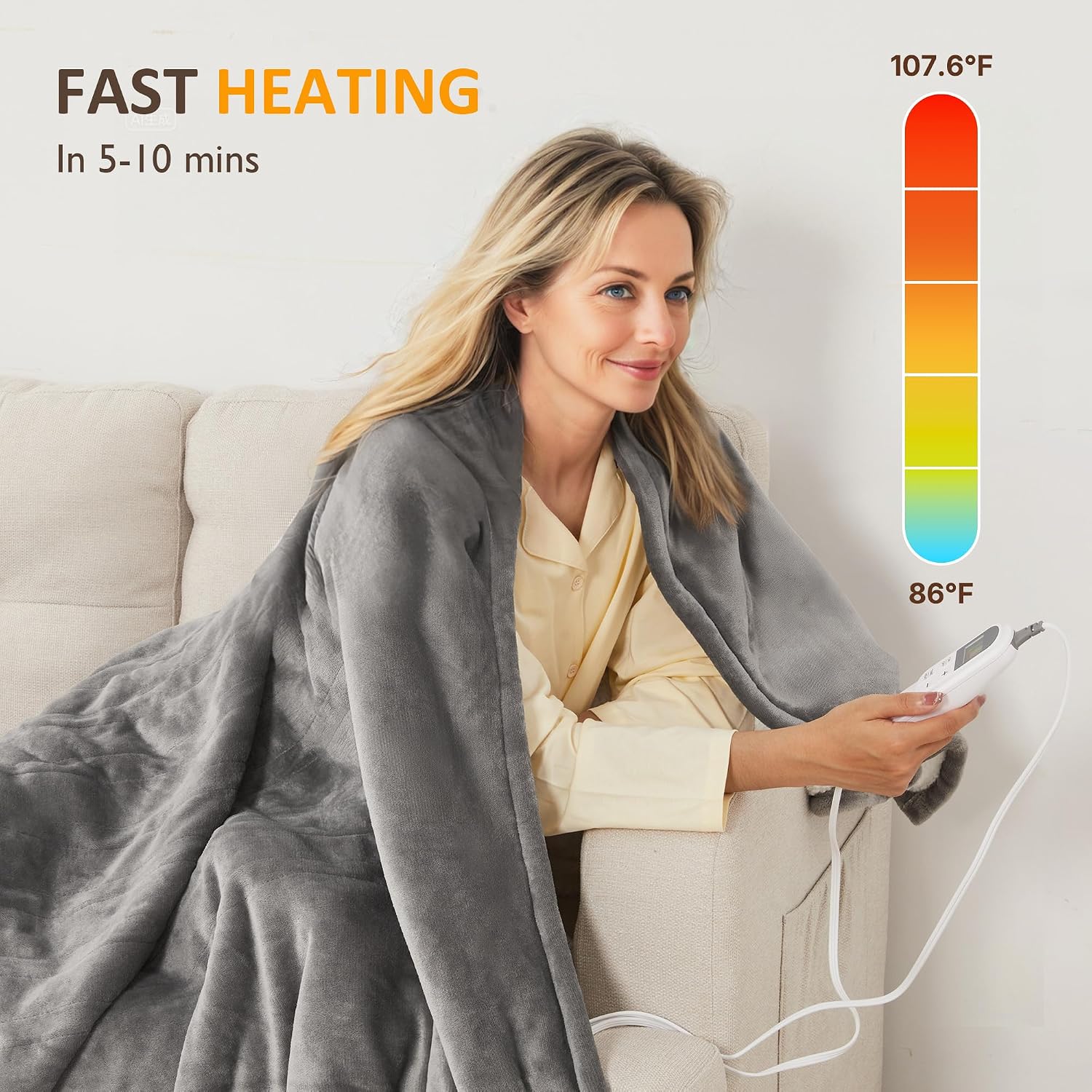 SUNVIVI Heated Blanket King Size, Heating Electric Throw Blanket Dual Control, 10 Heat Settings, 12 Hours Auto Off, Machine Washable, ETL Certified