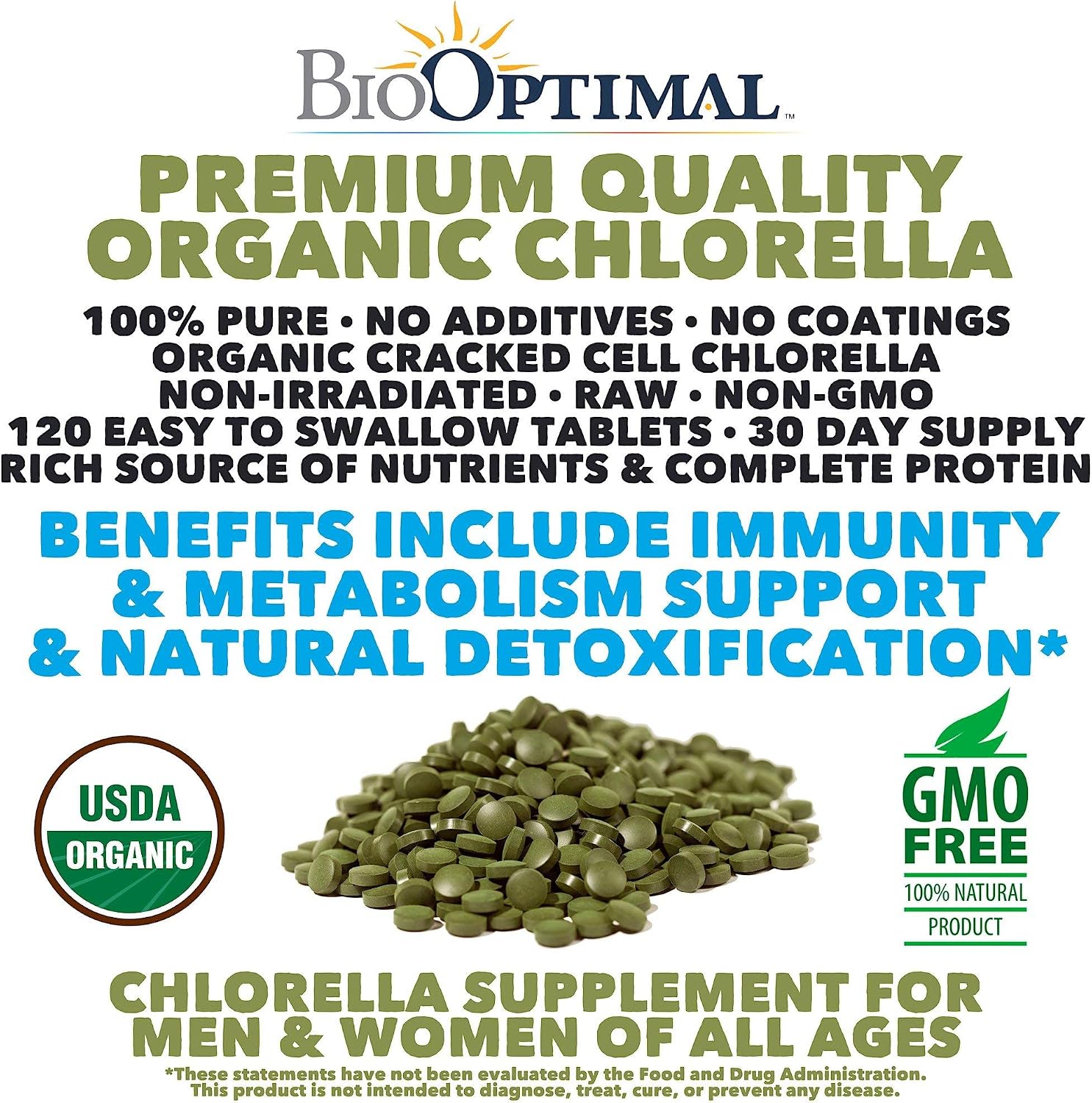 BioOptimal Chlorella Spirulina - Bundle - Organic Chorella Tablets & Organic Spirulina Tablets, 120 Count Each