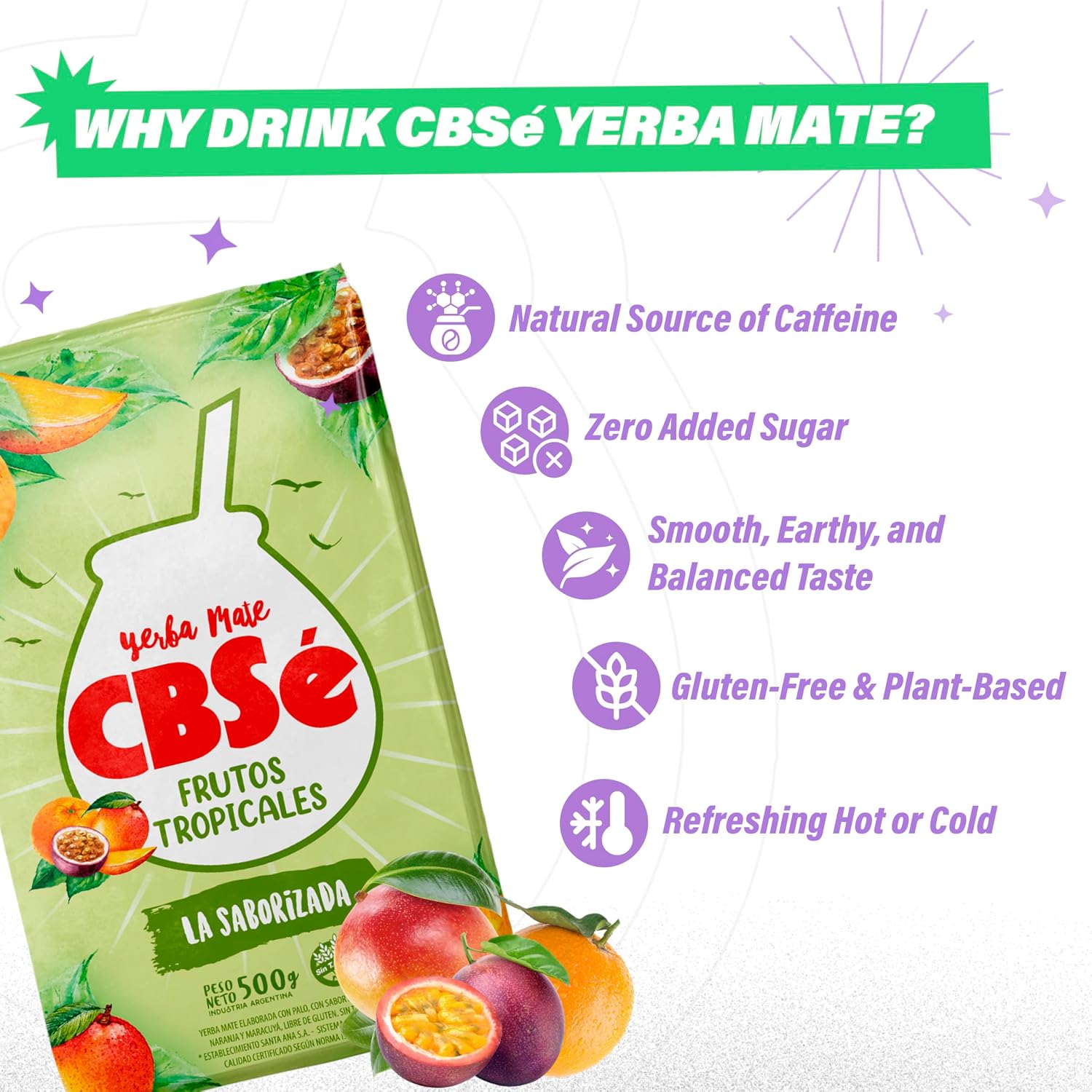 CBSe Yerba Mate Tropical Fruits – 500g (1.1 lb) Loose Leaf Herbal Tea – Argentine Yerba with Natural Fruit Flavor