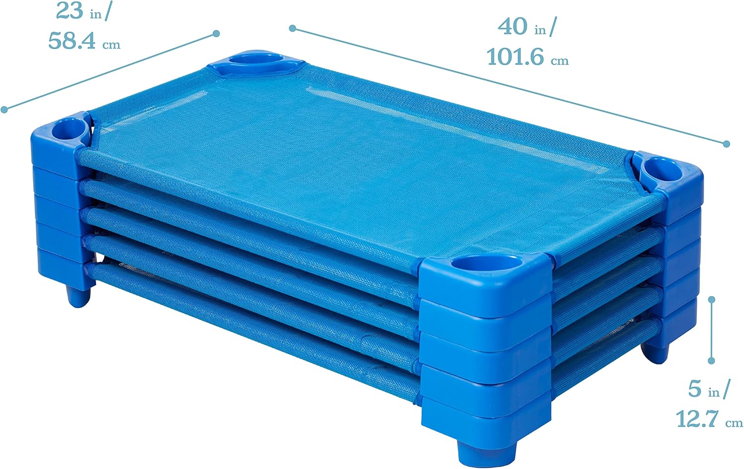 ECR4Kids Stackable Kiddie Cot, Ready-To-Assemble, Toddler Size, Classroom Furniture, Blue, 6-Pack | Breathable mesh, GREENGUARD Gold Certified