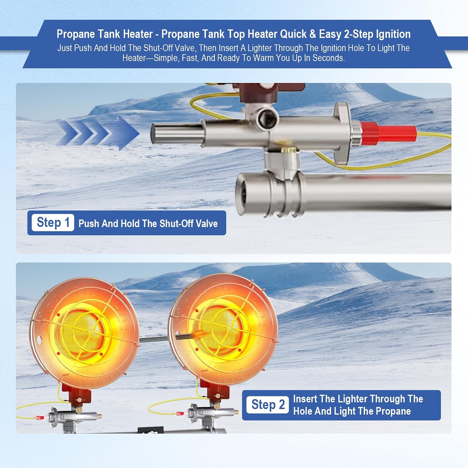 30000 BTU Propane Heater Outdoor, Propane Tank Heater Attachment Double Tank Top Radiant Gas Heater With Tip-Over Protection, 3 Heat Settings, Safety Shut-Off Valve for Patio,Camp,Fish,Garage.