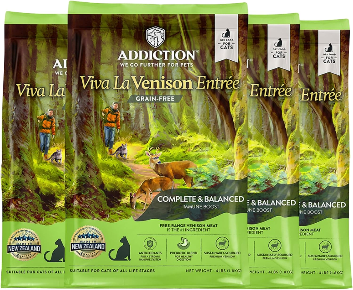Addiction Viva La Venison Grain-Free Dry Cat Food - with Premium Venison to Support Muscle Development & Maintenance - High-Protein Recipe with Chicken & Low Carb - Made in New Zealand - 4lbs