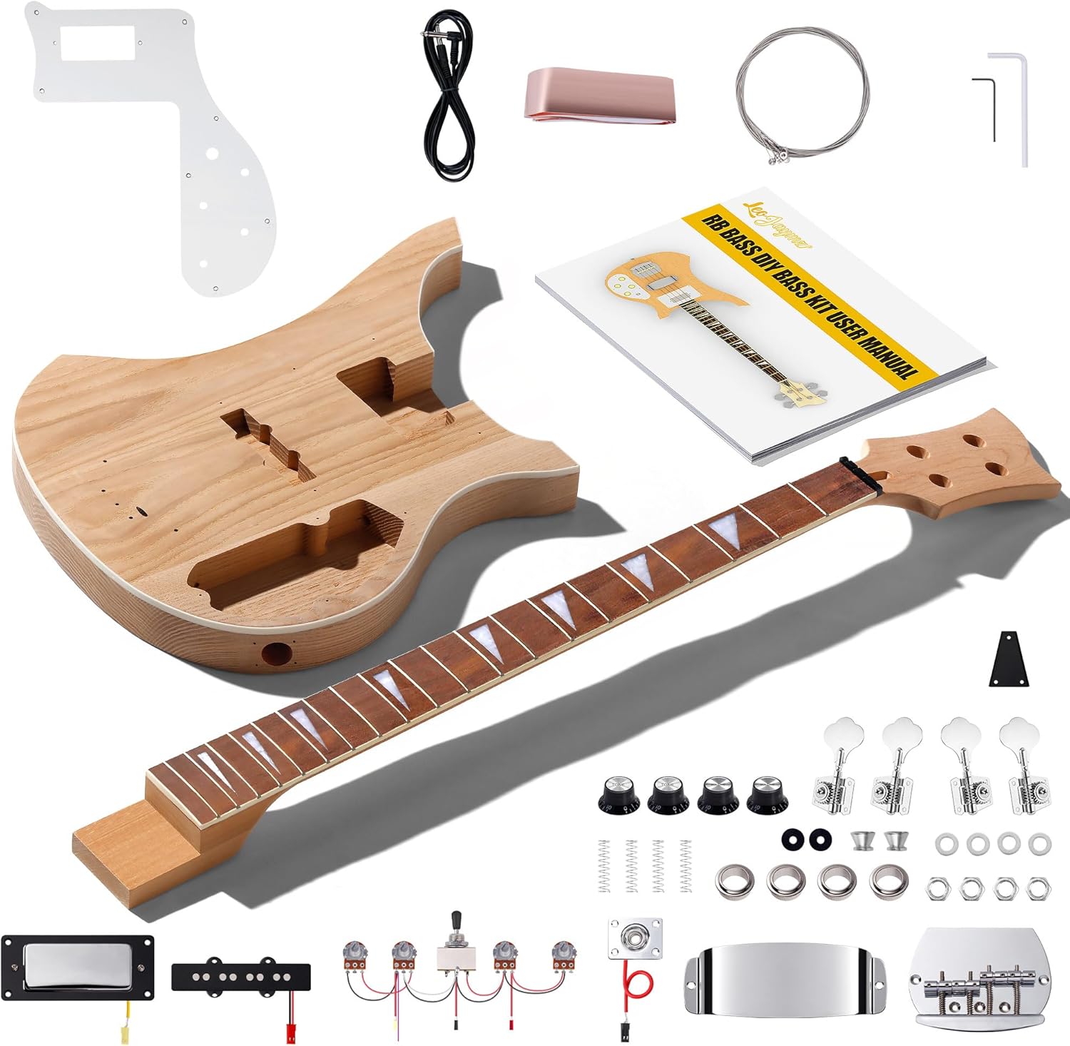 Leo Jaymz DIY Electric Bass Guitar Kit Mahogany Body Maple Neck (RB)