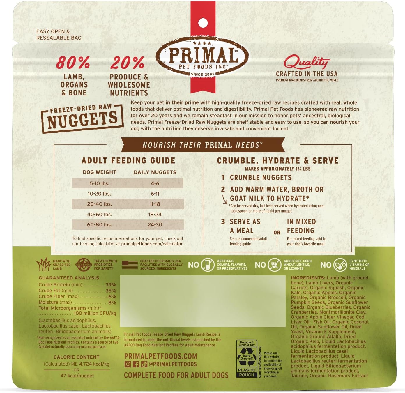 Primal Freeze Dried Raw Dog Food Nuggets, Beef, 14 oz | Complete & Balanced Nutrition, Meal, Topper or Treat, Grain-Free, High Protein, No Synthetic Vitamins & Minerals