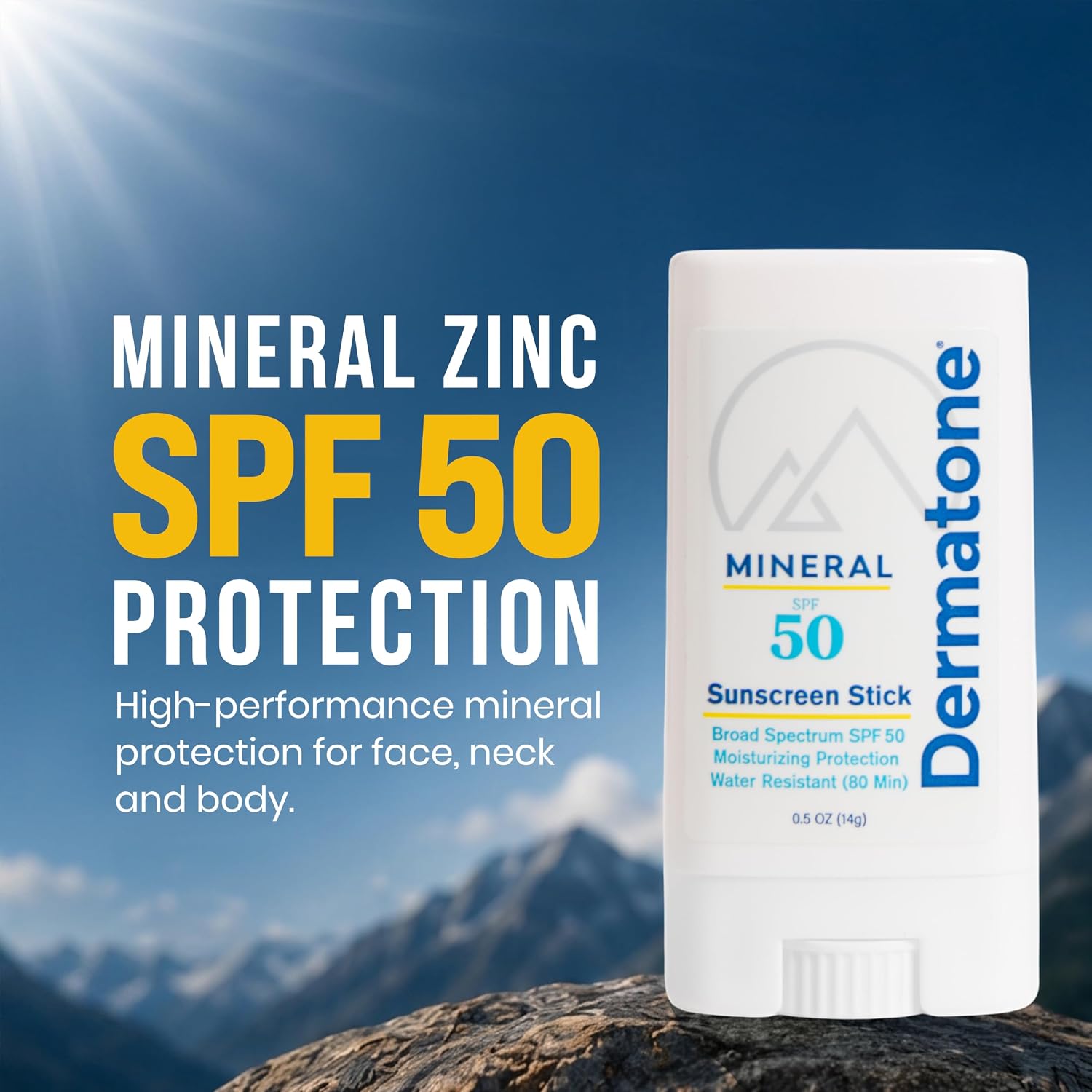 Dermatone Mineral Sunscreen Stick SPF 50 Zinc Oxide | Sunscreen Stick for Face and Body, Broad Spectrum UVA/UVB, Reef Safe, Moisturizing, Water Resistant (80 min), Fragrance Free, 0.5 oz