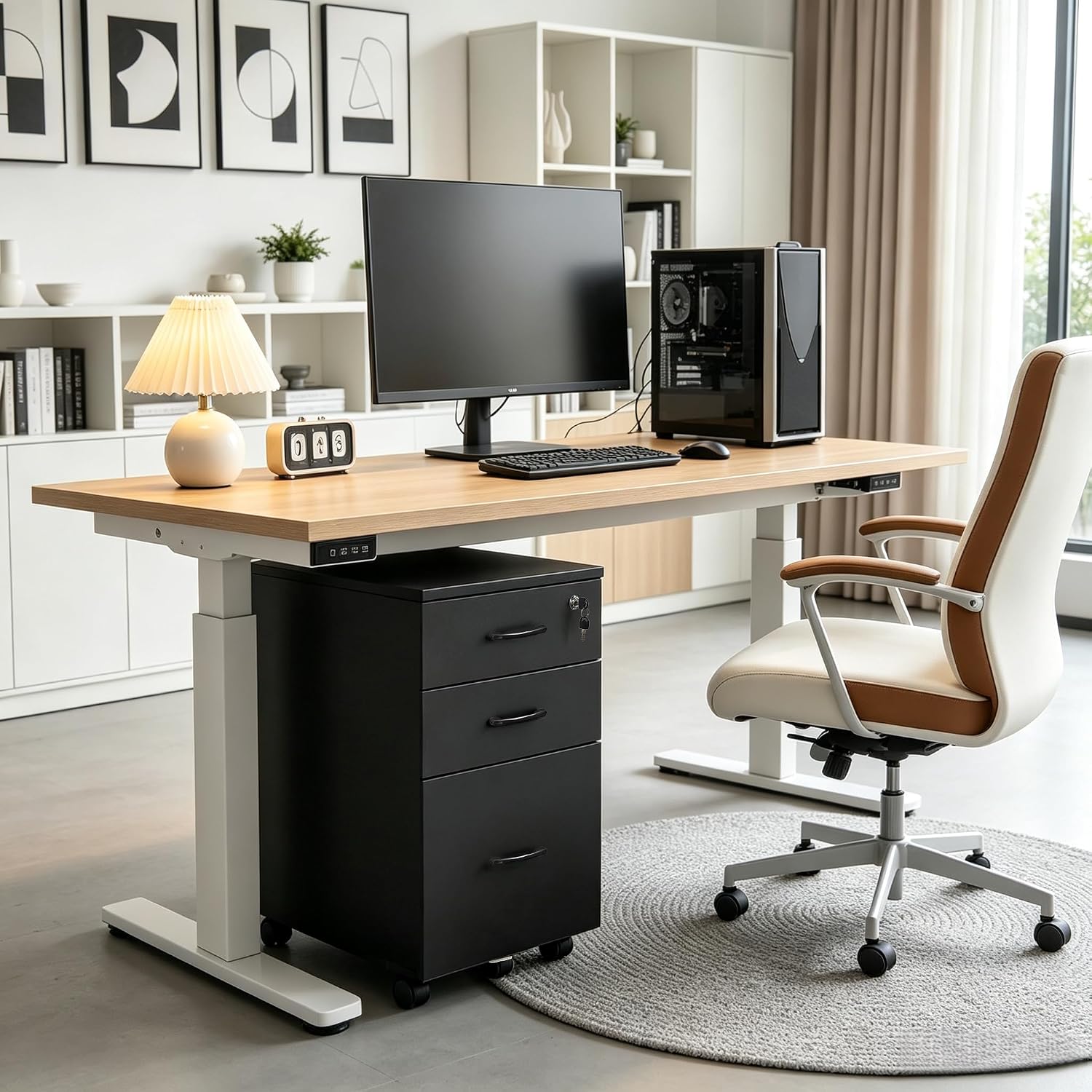 File Cabinet With Lock, 3 Drawer Wood Rolling Filing Under Desk for Home Office, Storage Fits Letter/A4 Size, Mobile Printer Stand, White