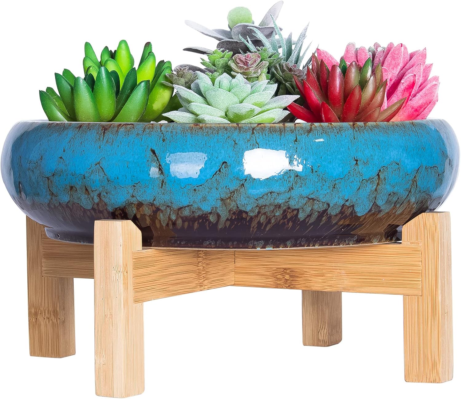Succulent Pot, 10'' Ceramic Pots for Indoor Plant Shallow Succulent Planter