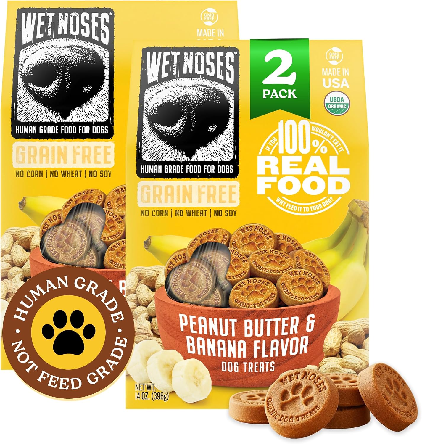Wet Noses Organic Crunchy Dog Treats – All-Natural, Human-Grade, Non-GMO, Healthy Training & Delicious Snacks for Dogs