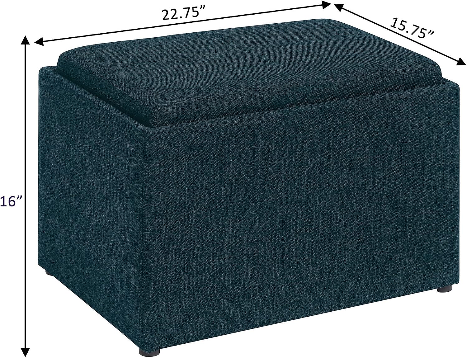 Convenience Concepts Designs4Comfort Accent Storage Ottoman 22.75" - Modern Foot Stool with Decorative Tray for Living Room, Dining Room, Office, Blue Faux Leather
