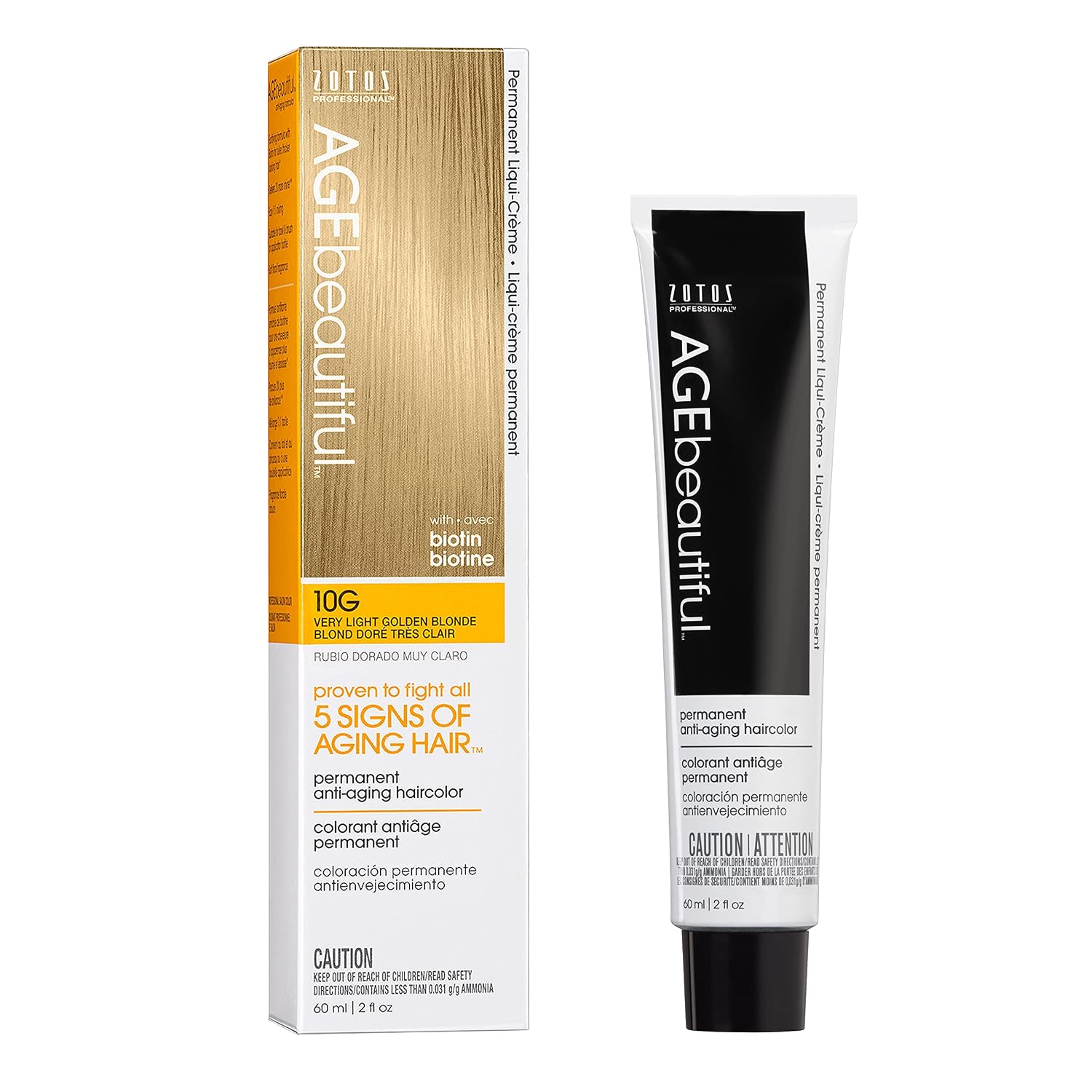 AGE beautiful Permanent Hair Color Cream, 100% Gray Coverage Hair Dye with Biotin Anti-Aging Formula for Fuller, Thicker Hair, Professional Salon Quality