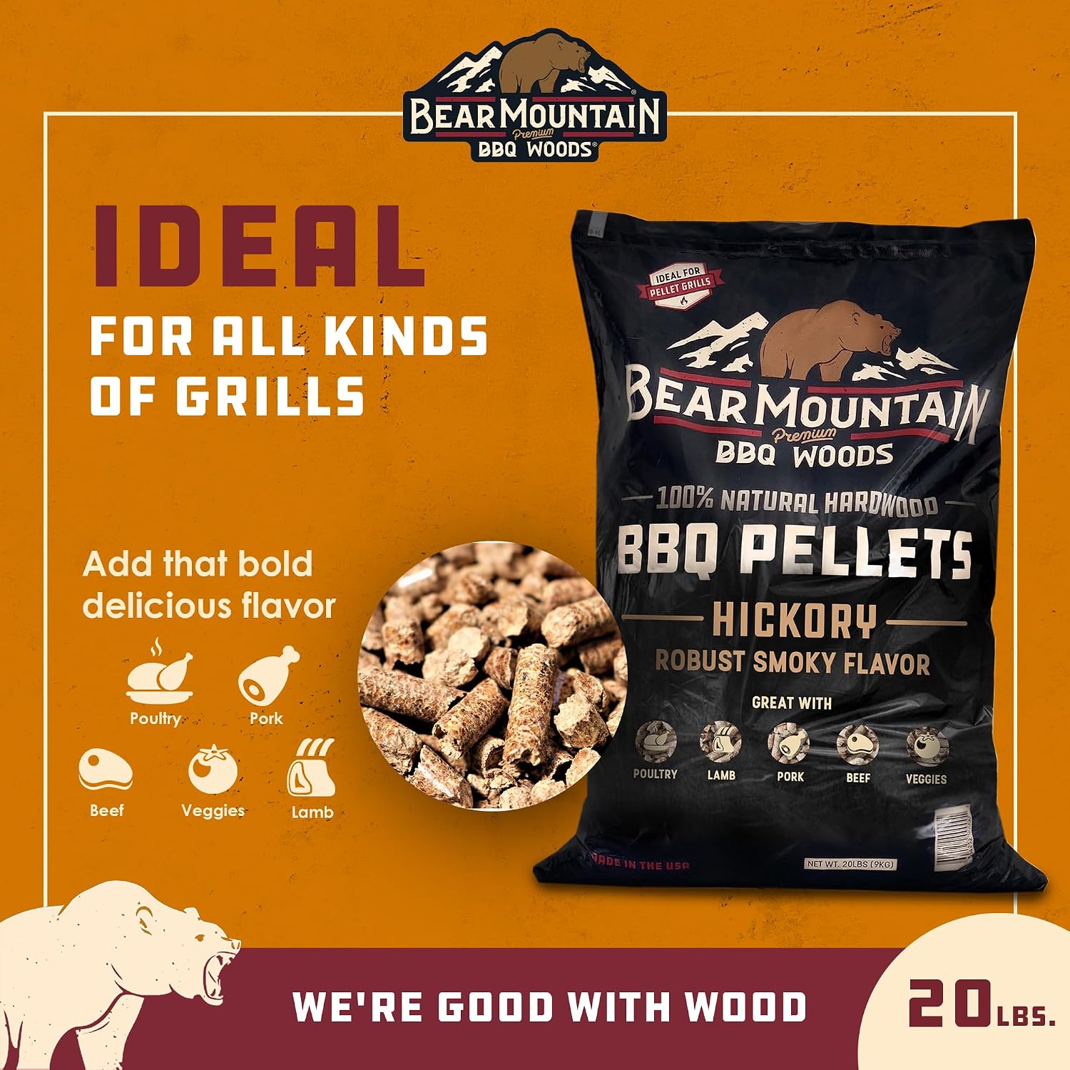 Bear Mountain Gourmet Blend Pellets for Smoker and Grill, 40lb Bag