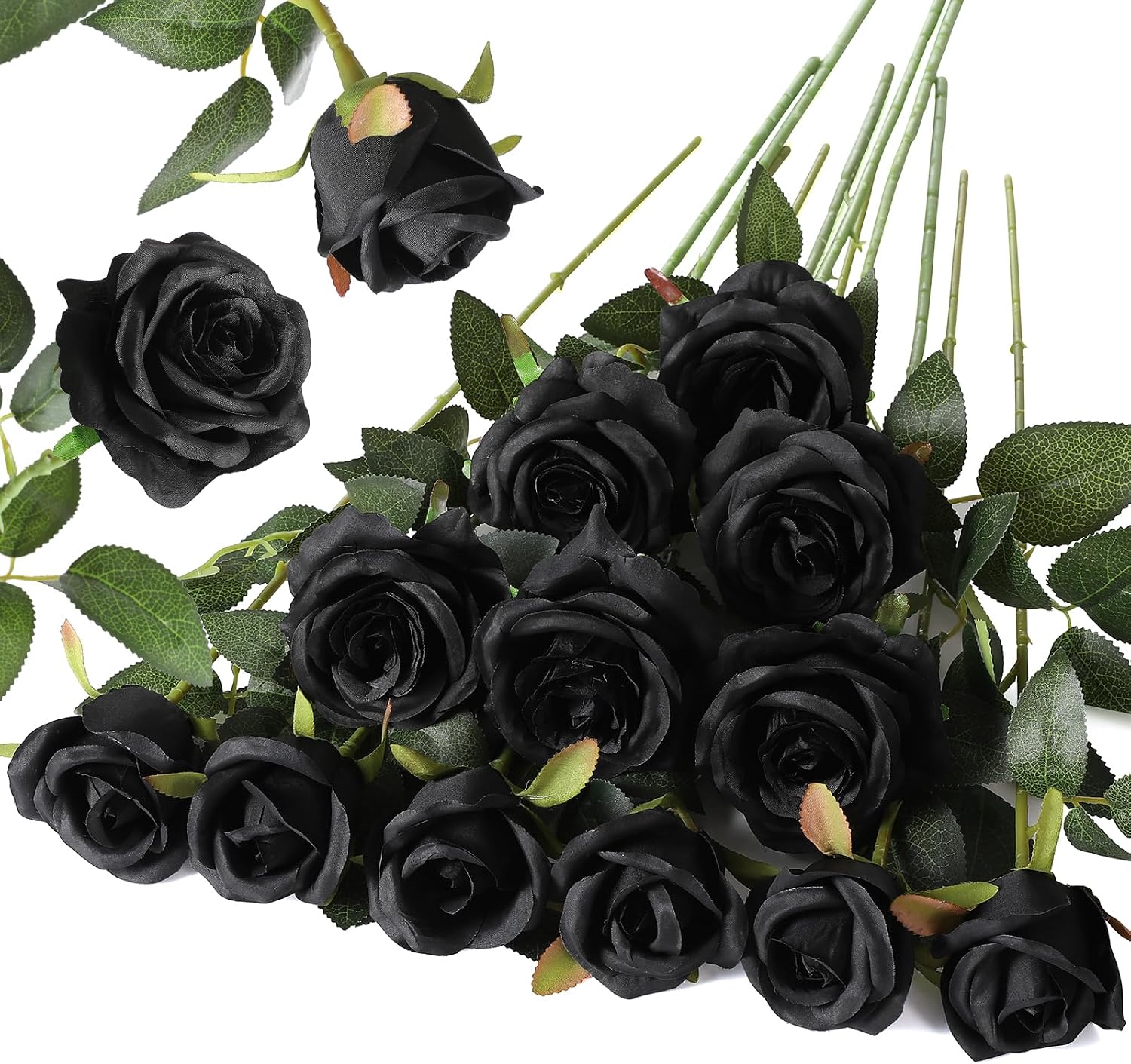 Hawesome 12PCS Artificial Silk Flowers Realistic Roses Bouquet Long Stem for Home Wedding Decoration Party (Yellow, 6 Flowers 6 Buds)
