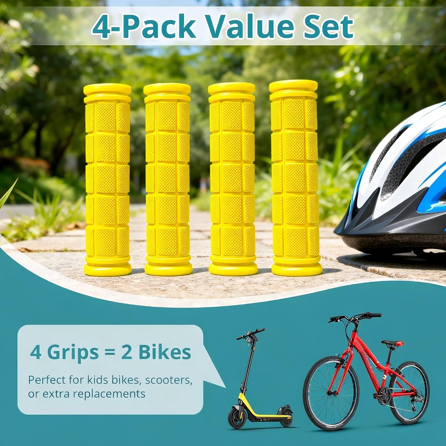 CHUNZEXI 4 PCS Bike Handlebar Grips, Rubber Bicycle Bar Grips Replacement, Non-Slip Handle Grips for Kids Bikes, Scooters, BMX