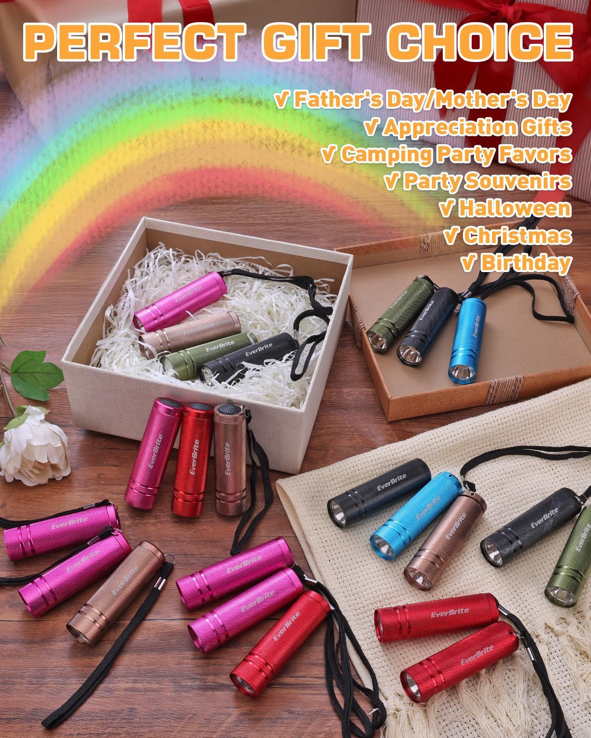 EverBrite 18-Pack Mini LED Flashlight Set,Portable Compact | Ideal for Hurricane Supplies Camping, Night Reading, Cycling, BBQ, Party, Backpacking,with Lanyards & 54 x AAA Batteries