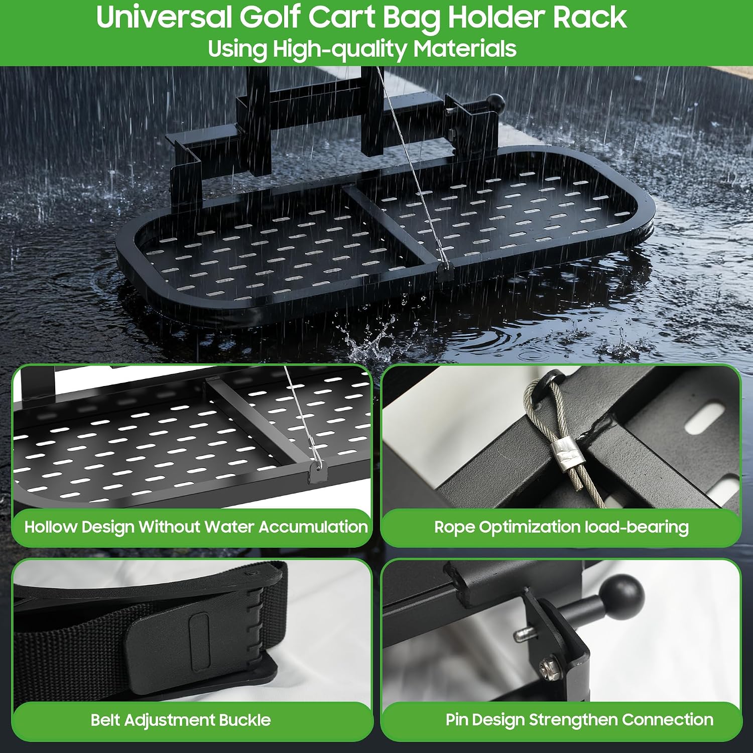 10L0L Universal Foldable Golf Cart Rear Seat Bag Holder - No-Drill Bag Rack for Yamaha EZGO Club Car, Fits Safety Grip Bar up to 8" Wide