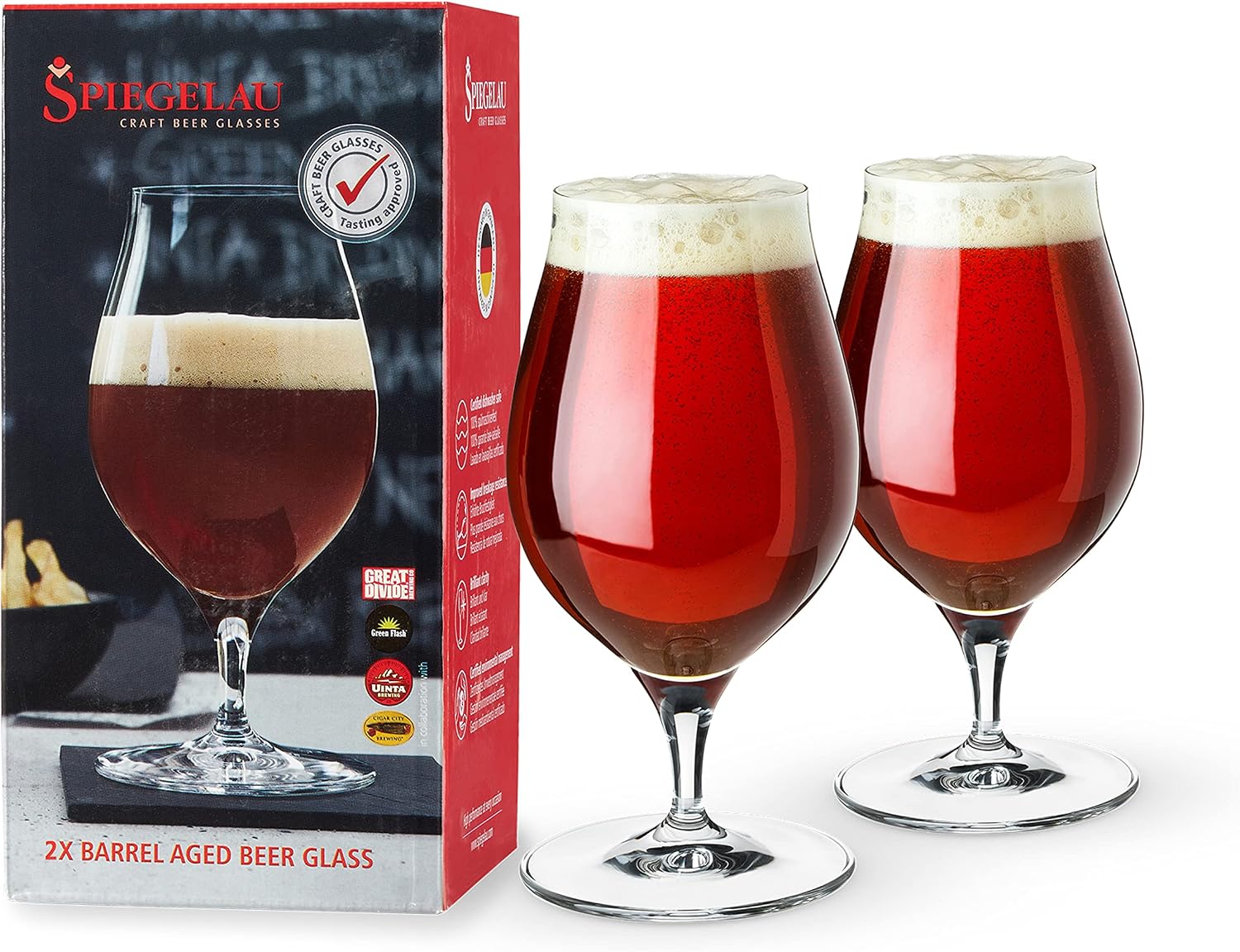 Spiegelau Barrel Aged Tulip Beer Glasses, Stylish Crystal Drinking Glasses for Craft Beers, Stouts, Belgian Ales, Sours, Cocktails, Gifts for Men, Bachelor Party, Elegant Glassware, 17.7 oz, Set of 2