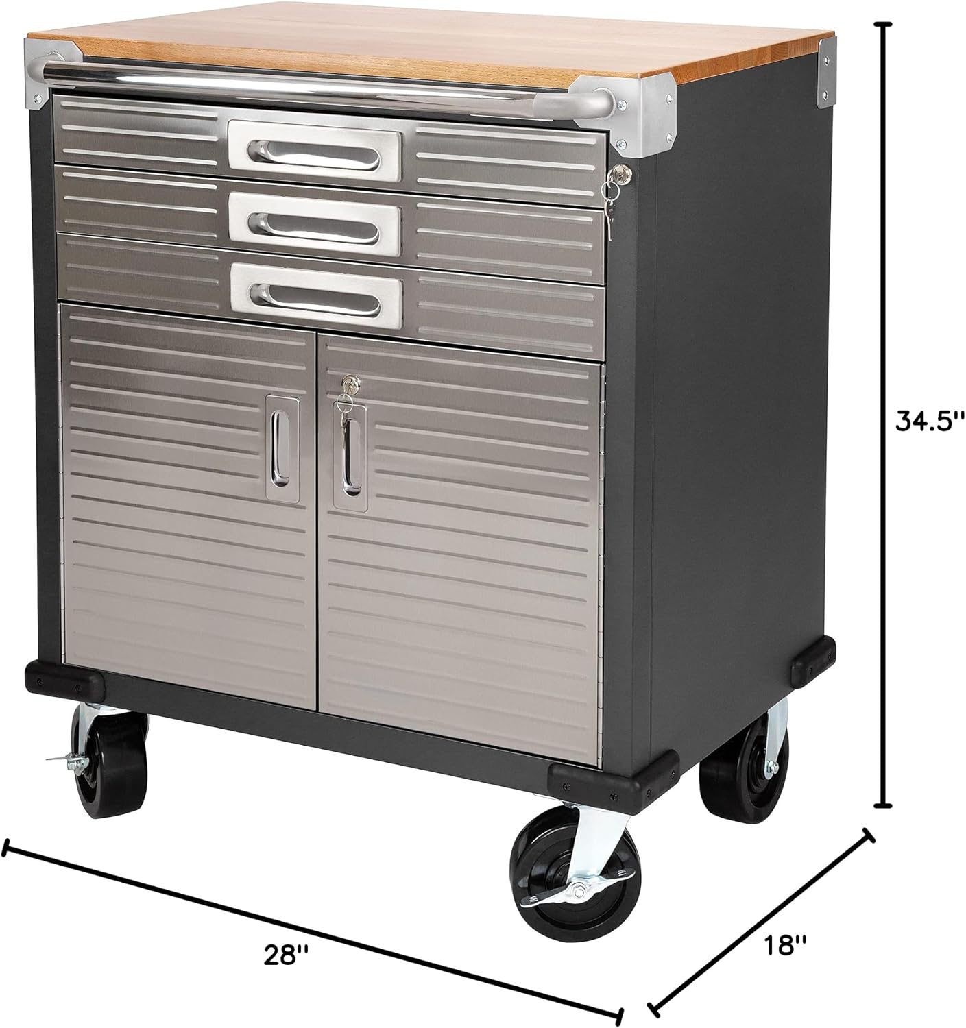 Seville Classics UltraHD Heavy Duty Rolling Cabinet Workbench Table w/Solid Wood Top, Workstation for Garage, Office, Workshop, Granite, 6-Drawer (28" W x 18" D