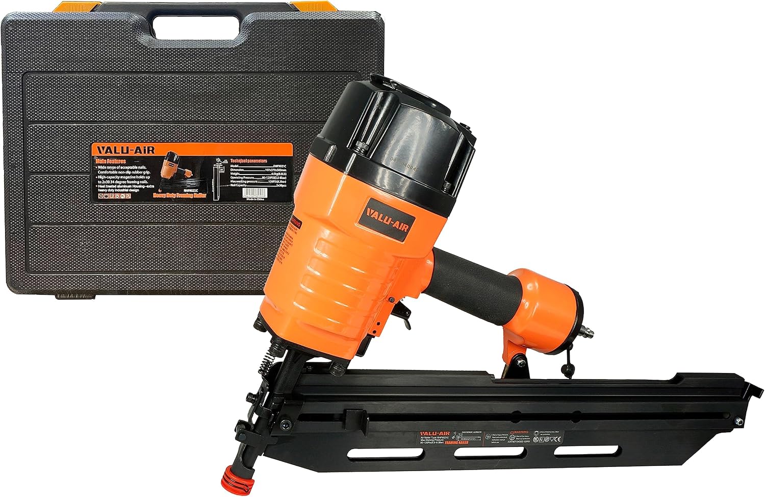9021C 21 Degree 3-1/2" Full Round Head Framing Nailer with Carrying Case and Interchangeable Trigger, Tool-Free Depth Adjust, and No Mar Tip