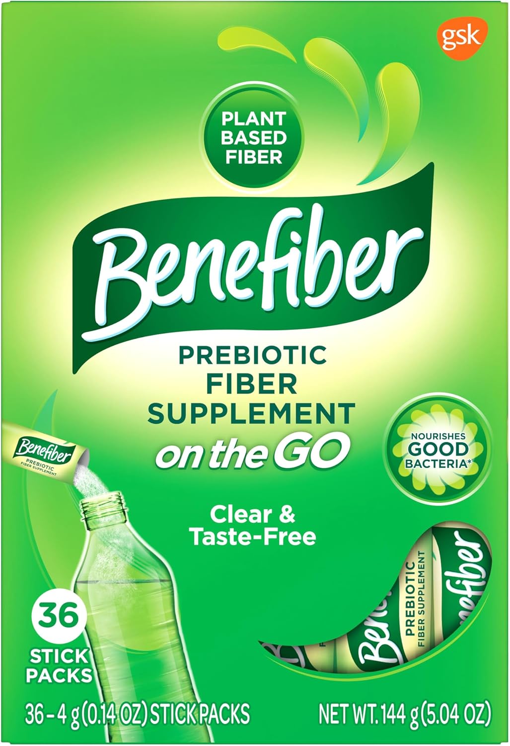 Benefiber Prebiotic Fiber Supplement Powder, Unflavored, 28 Stick Packs | Plant-based Prebiotic Fiber Powder, Sugar-Free, Dissolves Clear and Tasteless, GLP-1 Support for Digestive Health