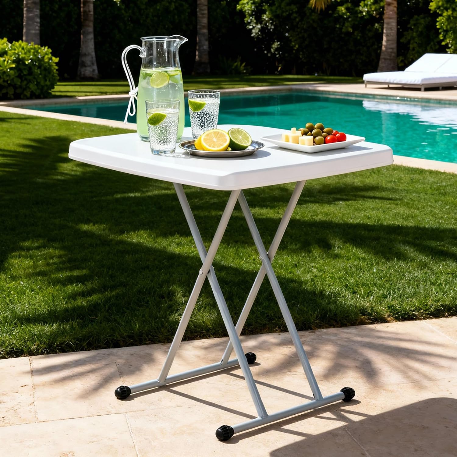 SUPER DEAL 6FT Folding Table for Indoor Outdoor, Portable Heavy Duty Fold-in-Half Plastic Dining Picnic Party Camping Table with Carrying Handle