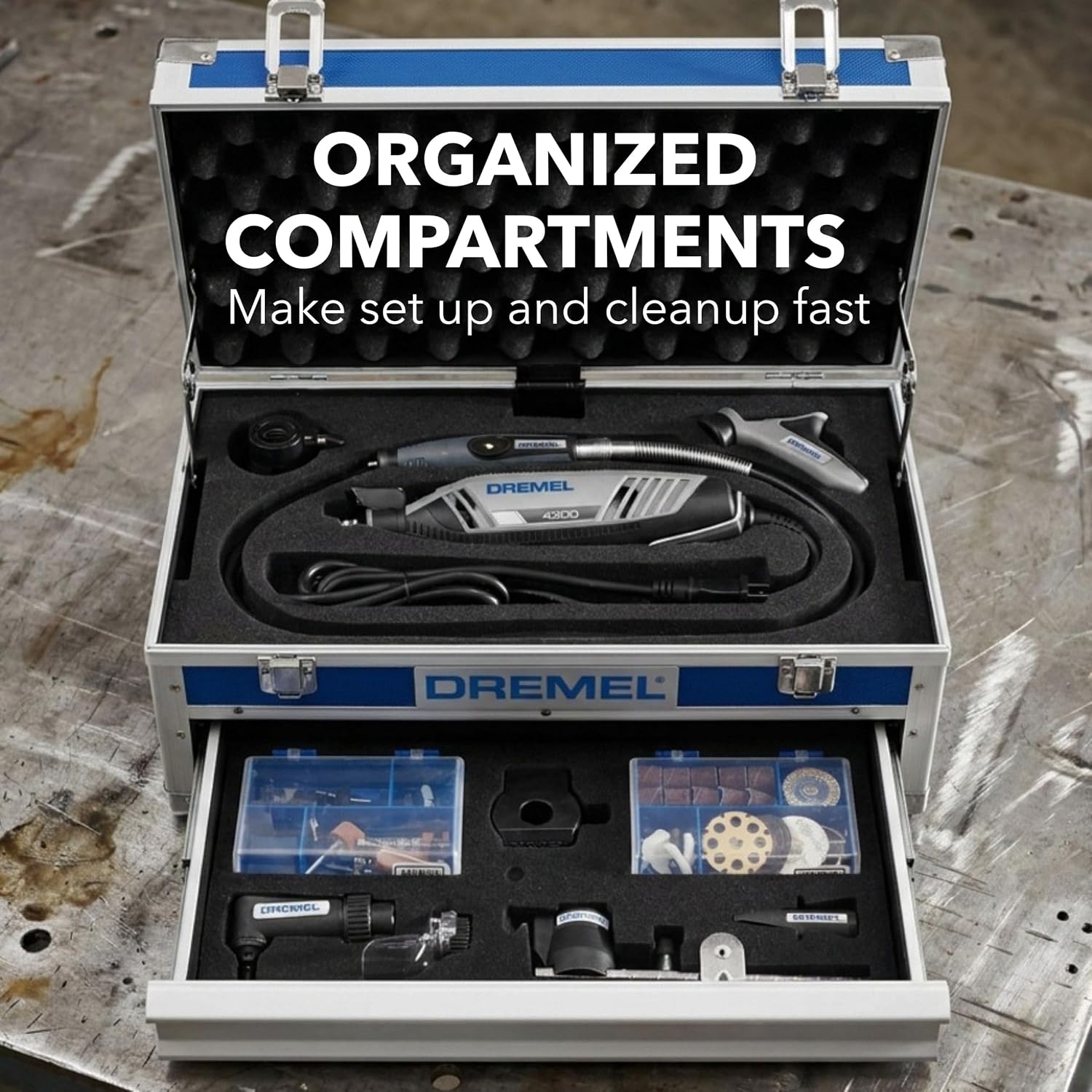 Dremel 4300-9/64 Rotary Tool Kit with Flex Shaft - 9 Attachments & 64 Accessories - Ideal for Engraving, Etching, Sanding, and Polishing