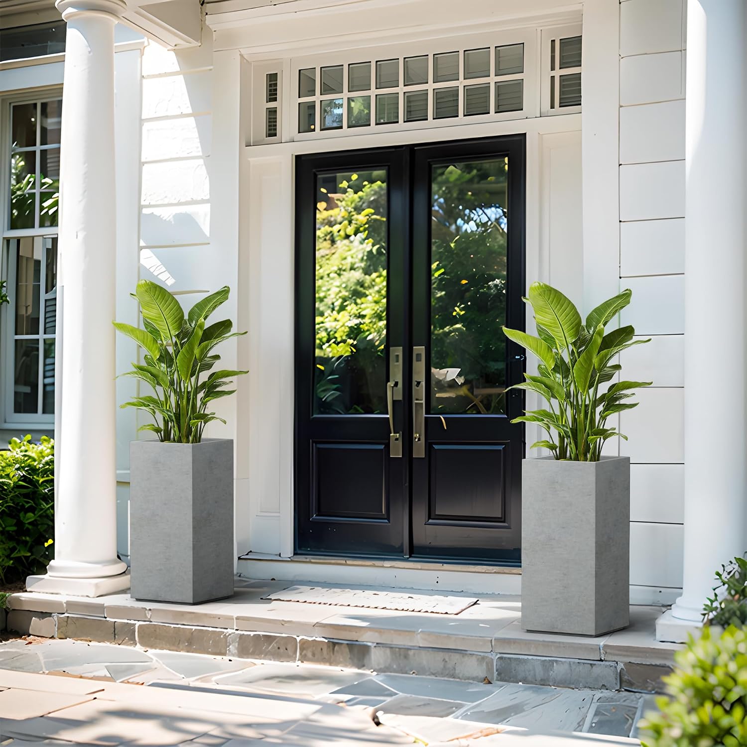 Kante Accent Column Square Pale Gray Concrete Planter 23.6" H, Outdoor