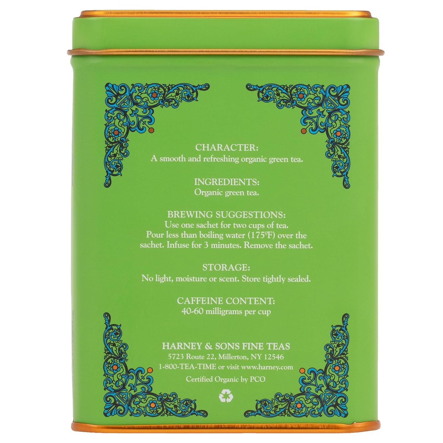 Harney & Sons HT Organic Supreme Green Tea, 20 Sachets, Tea Tin | Organic green tea with 20 sachets in a reusable tea tin. Caffeinated.