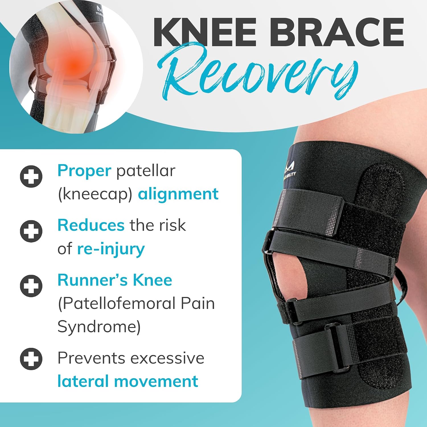 BraceAbility J Patella Knee Brace - Lateral Patellar Stabilizer with Medial and J-Lat Support Straps for Dislocation, Subluxation, Patellofemoral Pain