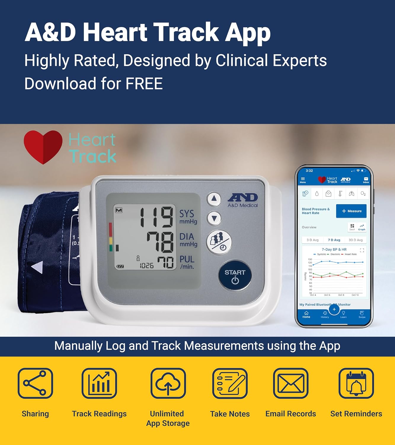 A&D Medical UA-767F Blood Pressure Monitor, 4 Users, Wide Cuff 8.6-16.5" | Wide-Range Cuff (8.6-16.5"), One Button Operation, 60 Readings Per User (4), Cuff Fit Detection Error, Includes 4 Batteries