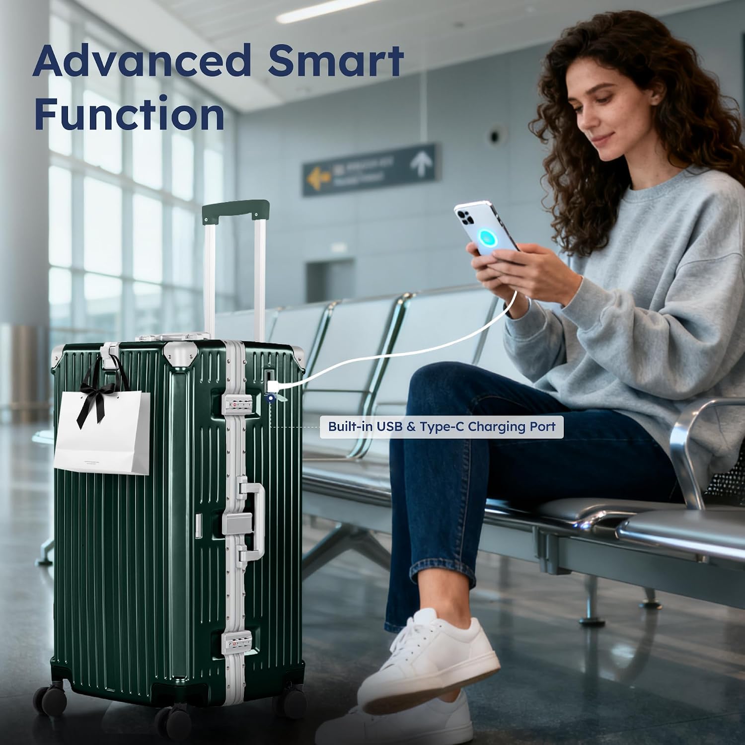ALPHA CAMP Trunk Luggage 28 Inch with Aluminum Frame Zipperless Suitcase | Large Checked Thickened 3-Layer PC Hardside Luggage with TSA Lock,Charging Port,Cup Holder and Spinner Wheels for Travel