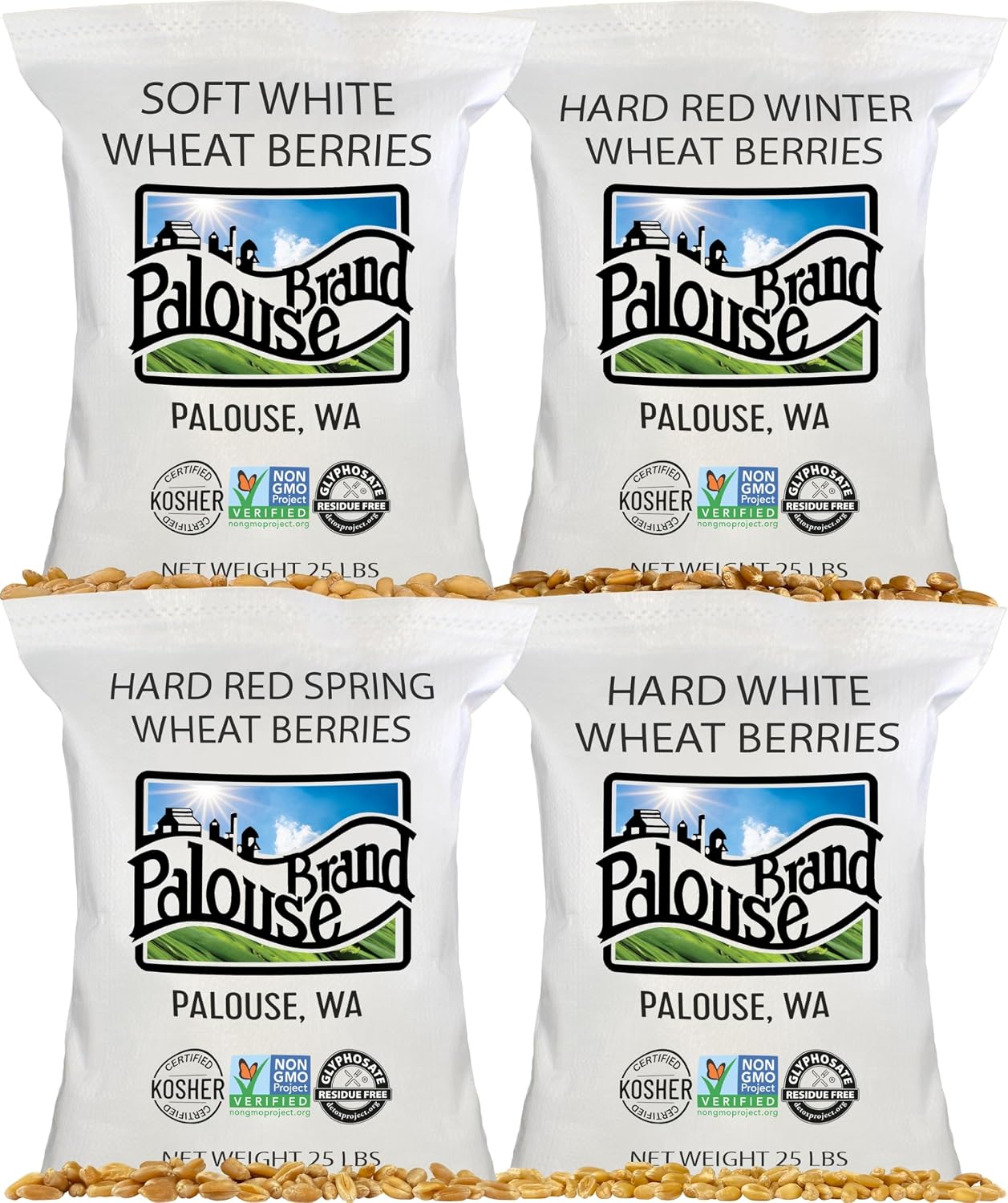 Palouse Brand Certified Glyphosate Residue Free Soft White Wheat Berries | 25 LBS Bulk | Family Farmed in Washington State | Sproutable | Non-GMO Project Verified | Kosher