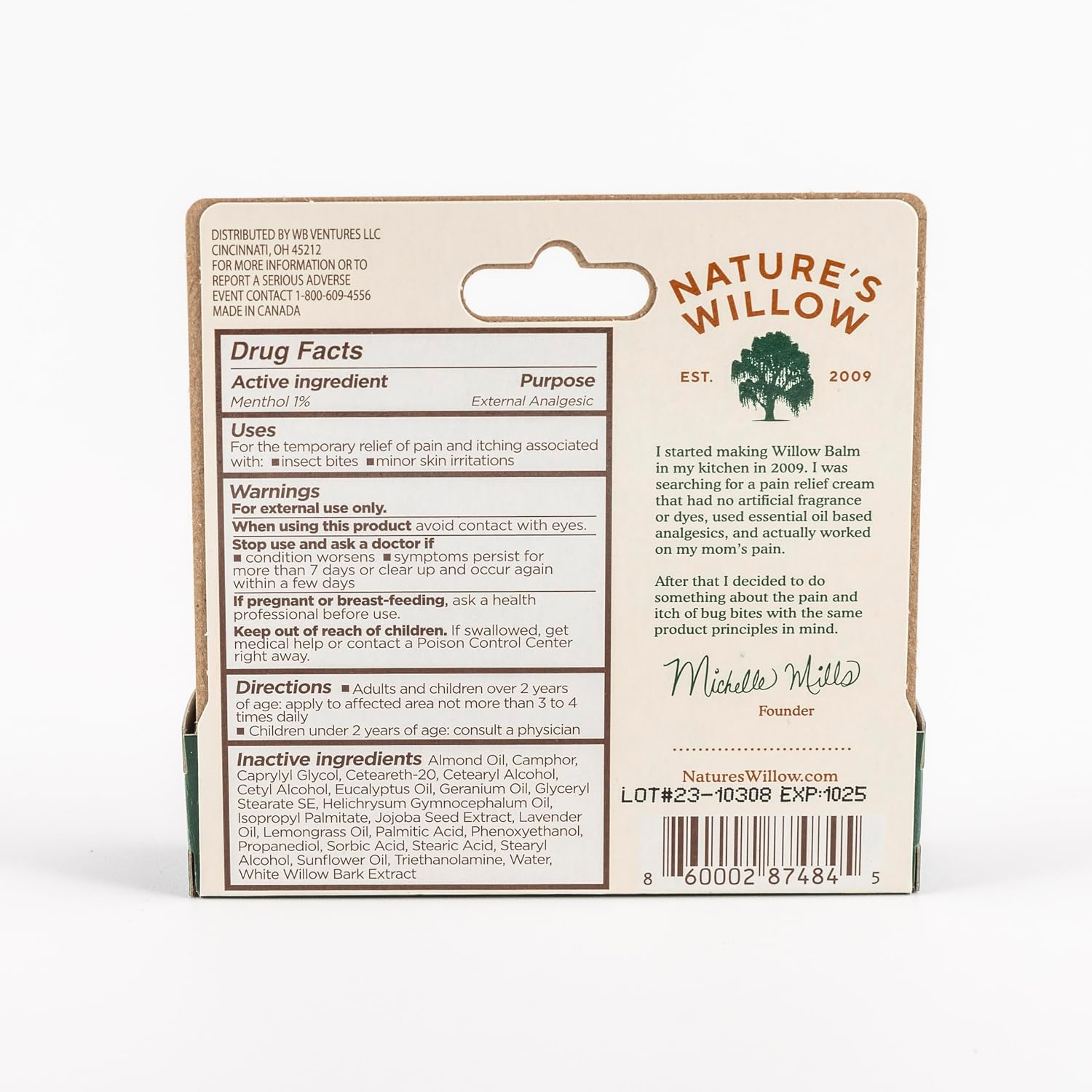 Nature’s Willow Bug Bite Balm, Natural Insect Bite Pain & Itch Cream, 0.5 oz