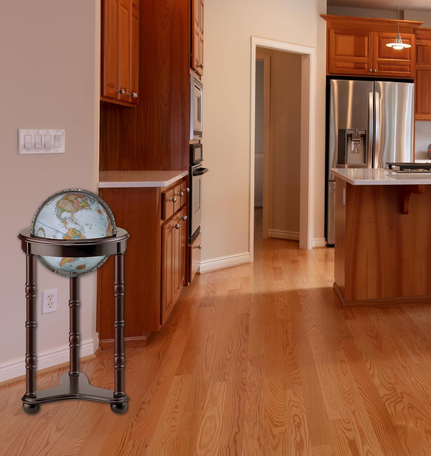 Lancaster Floor Globe by Replogle - Cherry Wood Stand & Blue Ocean Globe with USA Cartography & Mountain Relief