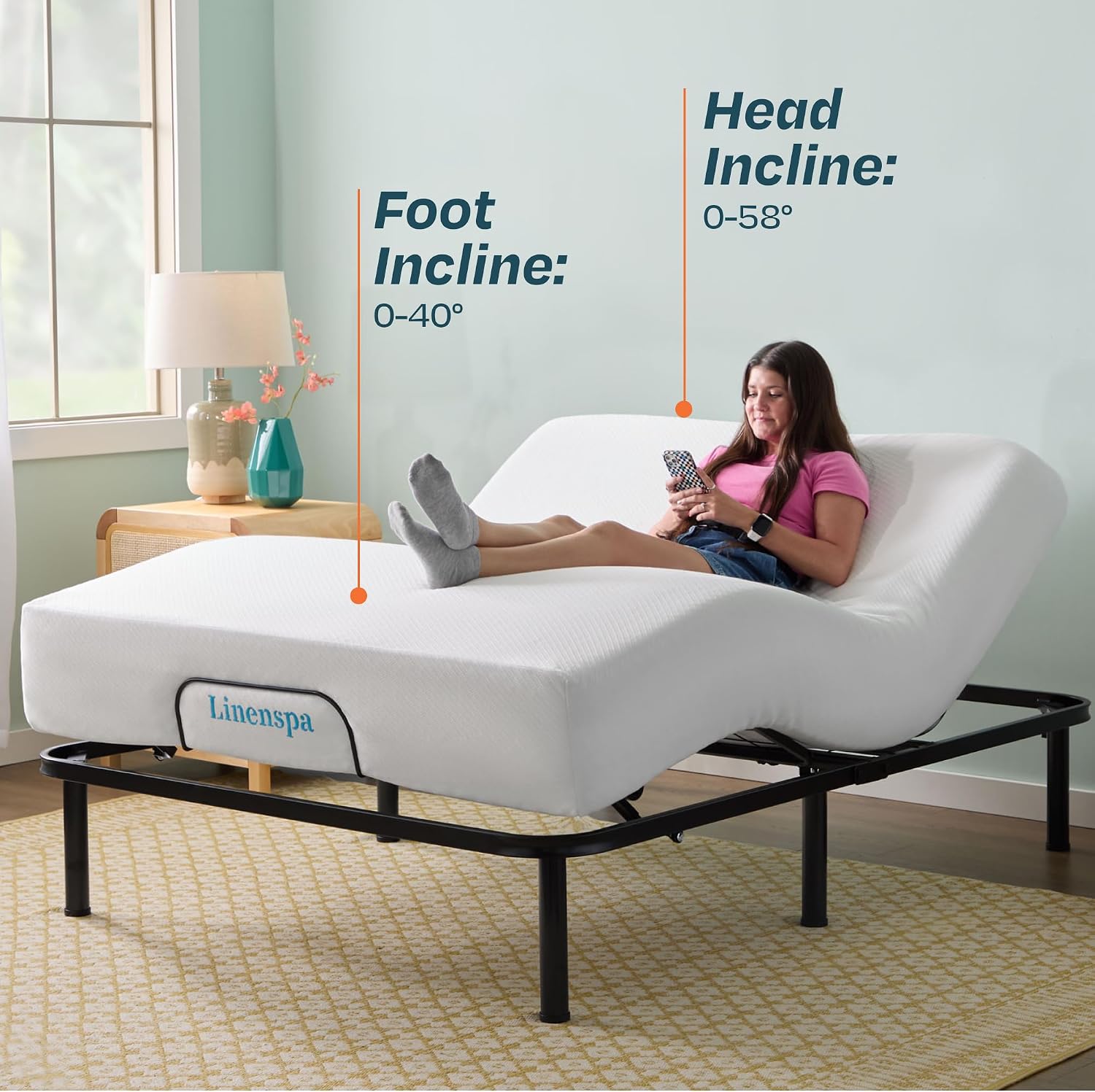 Linenspa Adjustable Bed Base — Motorized Head and Foot Incline — Full