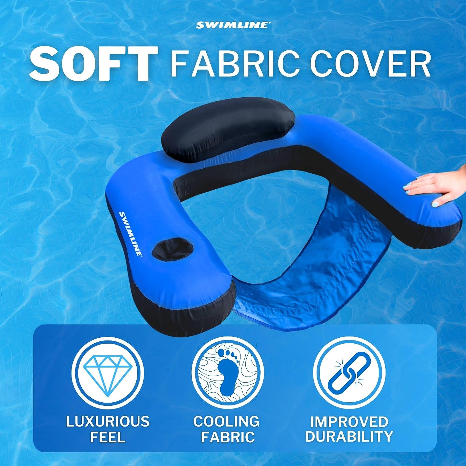 SWIMLINE Original Fabric Covered Inflatable Pool Lounger | with Comfortable Sling Seat, Back Rest, and Built in Cup Holder | for Pool, Beach, Lake, and More