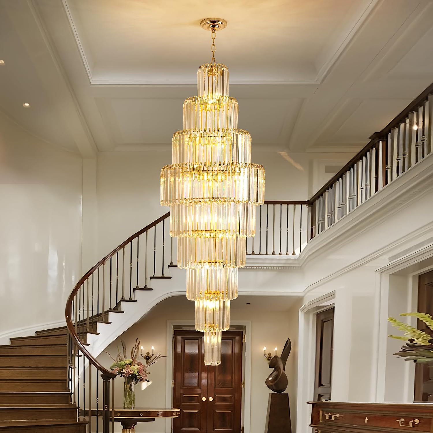 Luxury Modern Gold 9-Tier Crystal Chandelier for High Ceiling Foyer Staircase Large Entryway Light Fixture Dia23.7 20 Lights