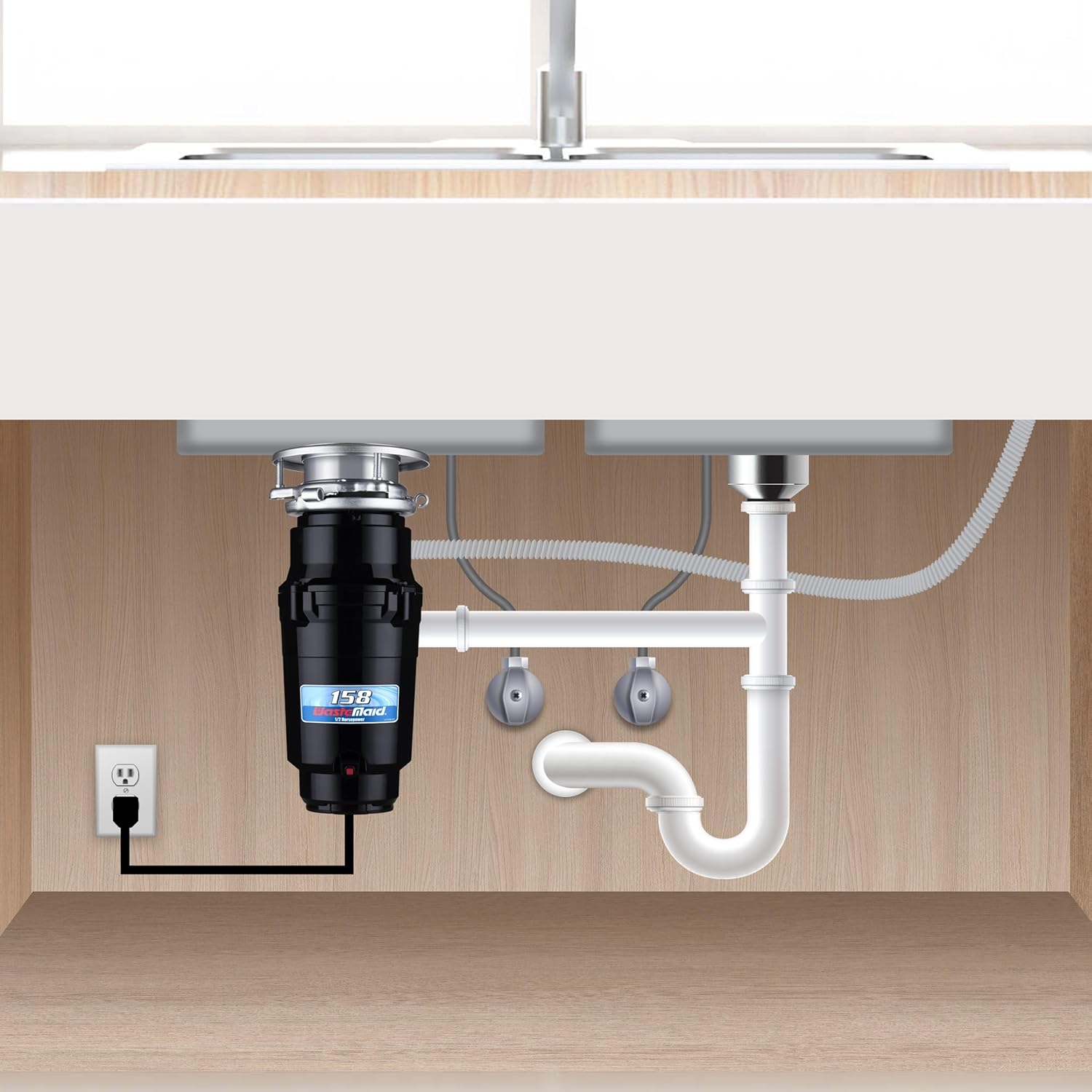 Waste Maid Garbage Disposal, Anti-Jam, Continuous Feed, 1/2 HP Standard | Anti-Jam Stainless Steel Food Waste Grinding System, Quiet Continuous Feed, Easy 3-Bolt Mount, 8-Yr Warranty 10-US-WM-158-3B